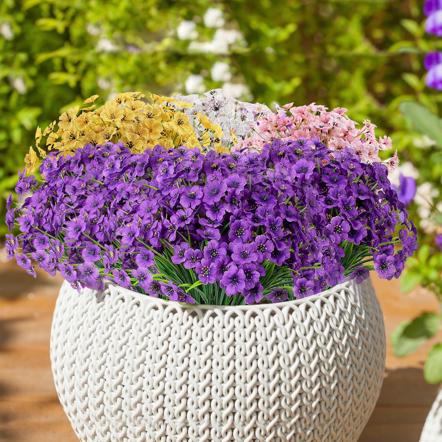 10 Bundles Outdoor Artificial Flowers,UV Resistant Fake Flowers Plants for Outdoors Outside Front Porch Window Box Hanging Planter, Home Garden Decoration (Deep Purple)
