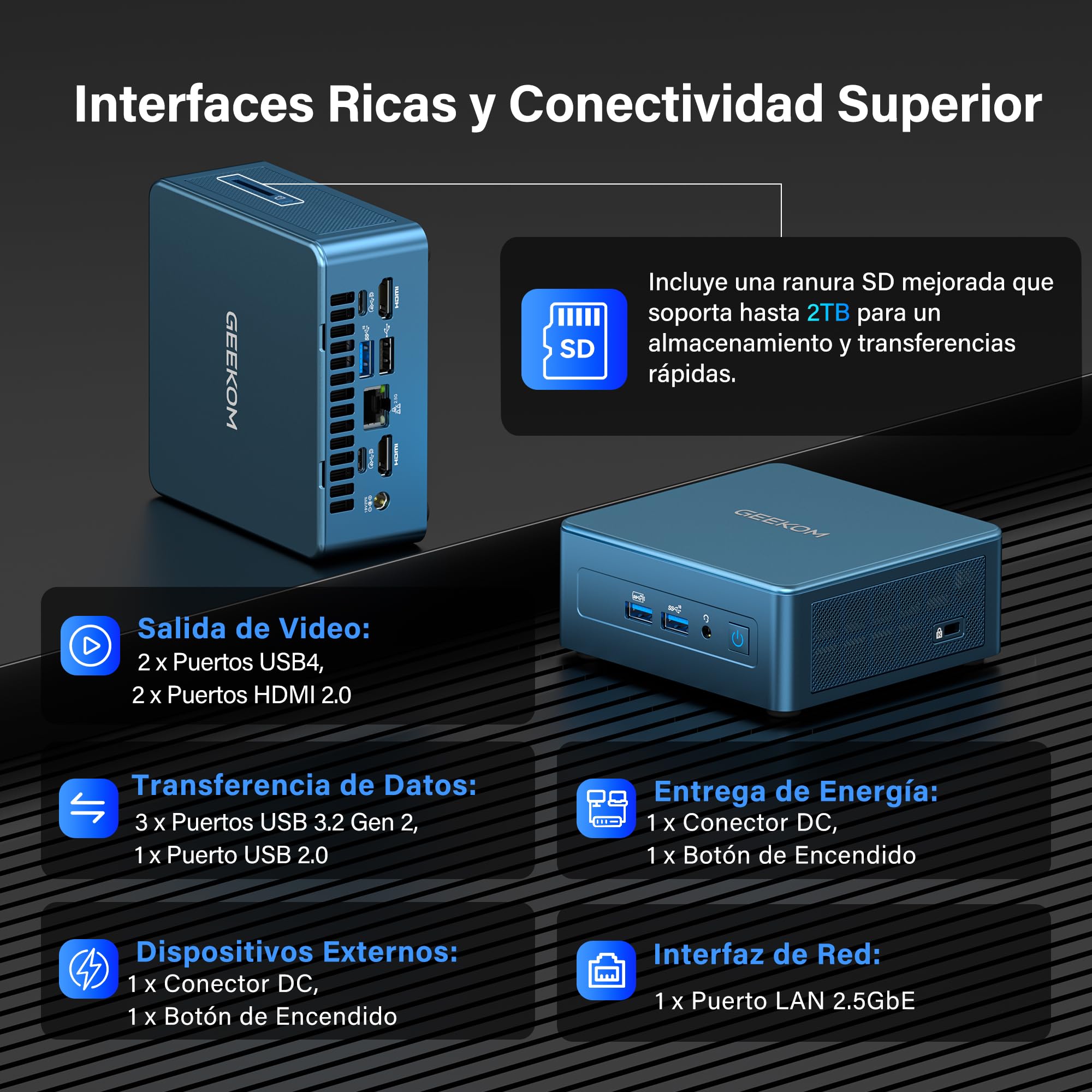 GEEKOM GT1 Mega U9 AI Mini PC con Intel Core U9 185H, 32GB DDR5 + 1TB SSD | El Único Galardonado con el Premio Europeo de Hardware |Dual LAN 2.5Gbps |Mini PC con Windows 11 Pro |WiFi 7 |AR Tiempo Real — view 5