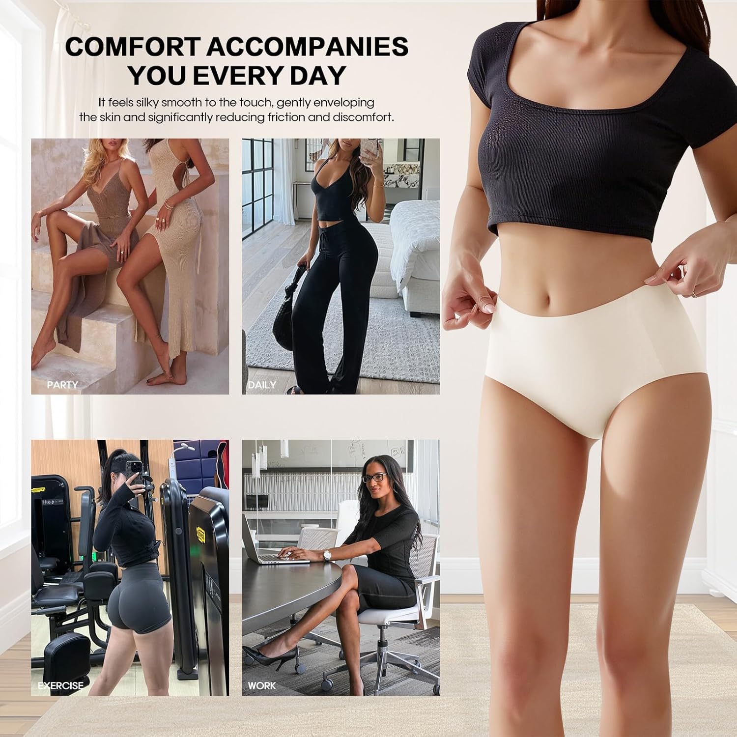 Seamless Mid Waisted Underwear for Women, Full Coverage No Show Briefs, Soft Stretch Panties - Image 6