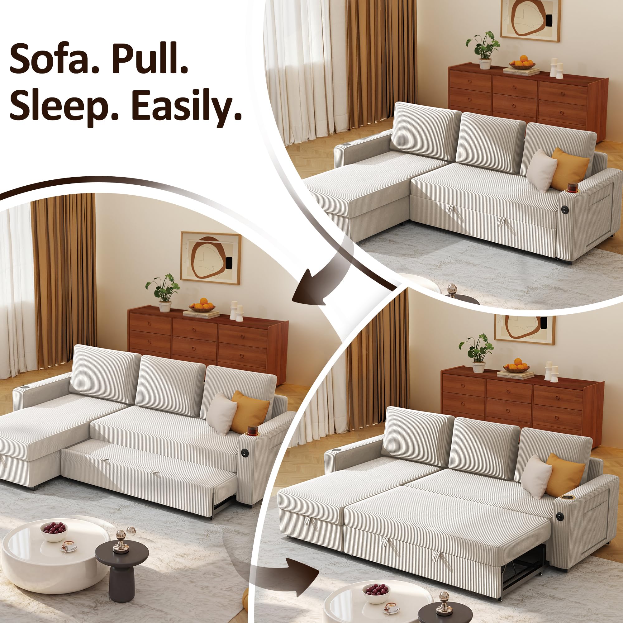 Ball & Cast 80' Sectional Sleeper Sofa Bed Pull Out Couches for Living Room — product photo