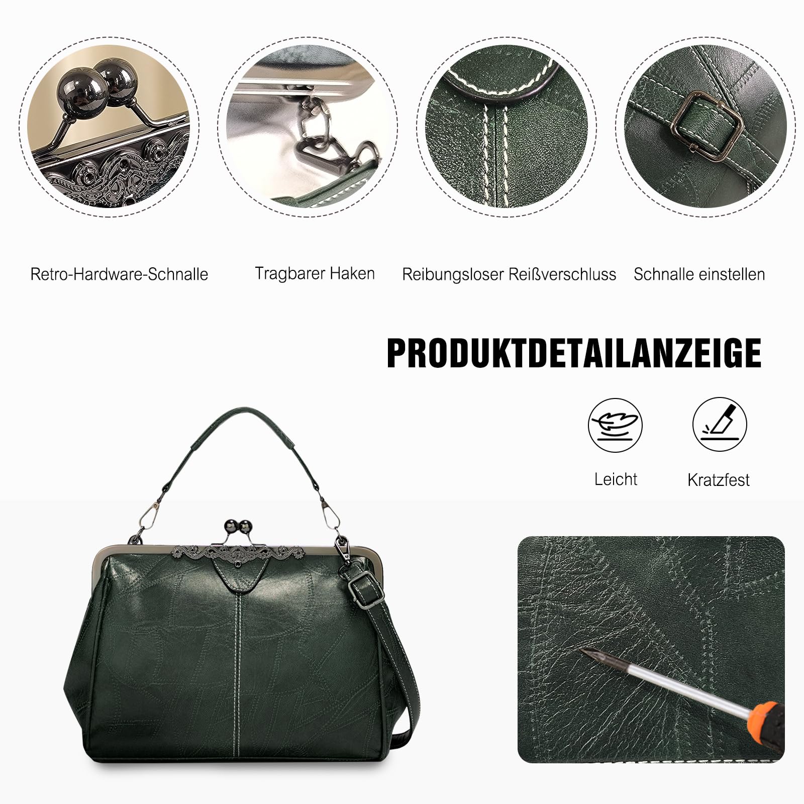 FANDARE Handtaschen Damen Schultertasche Wasserdicht Umhängetasche Handy Bag Frauen PU Leder Schultertasche Crossbody Messenger Bag Shopper Reisen Arbeitstasche Grün