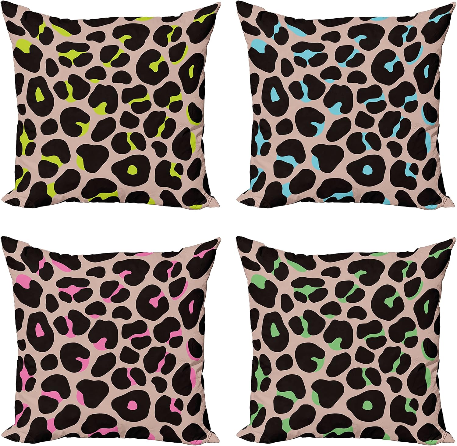 Ambesonne Leopard Print Throw Pillow Cushion Case Pack of 4, Animal Skin Pattern Jaguar Panther Wild Colorful Groovy Spots Artwork, Modern Accent Double-Sided Digital Printing, 18", Tan and Multicolor