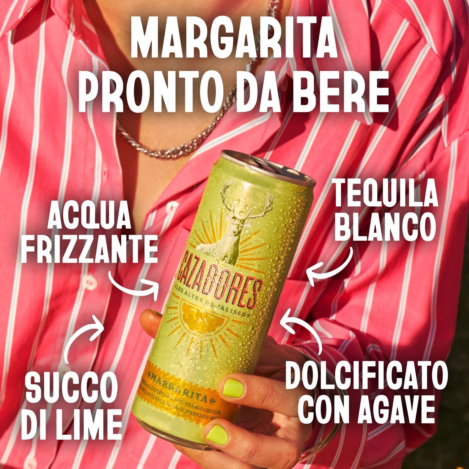Cocktail Margarita CAZADORES pronto da bere, senza glutine e con aromi naturali, 5% ABV, 12 x 25cl / 250ml
