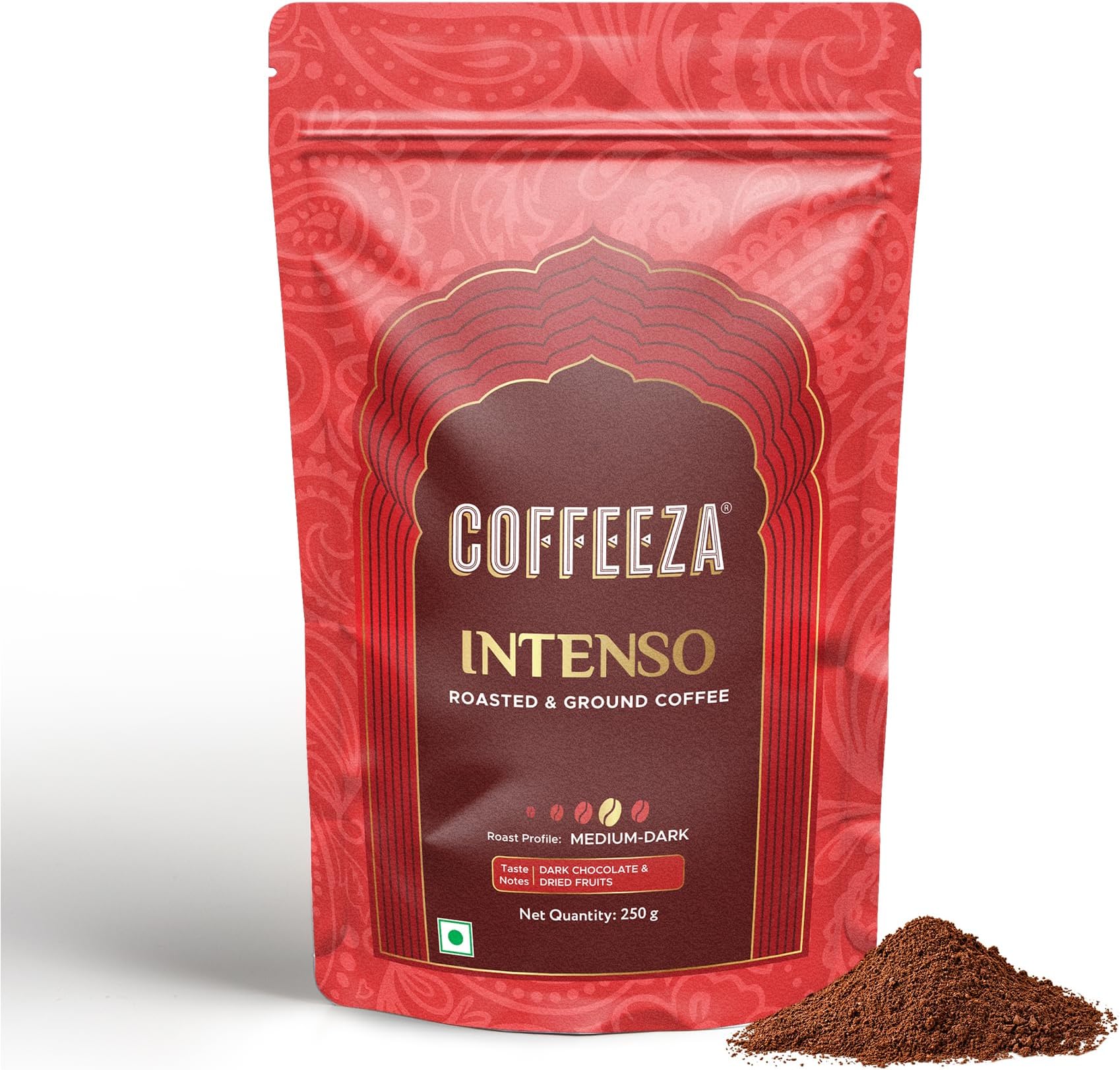 COFFEEZA Ground Coffee - Fine Grind - Intenso - 250G - Medium-Dark Roast 100% Arabica Ground Coffee Powder Packet