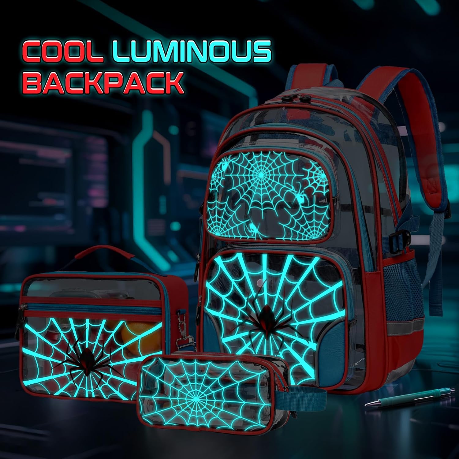 Jafeton Cool Luminous Clear Backpack for Boys with Lunch Box & Pencil Case image 3