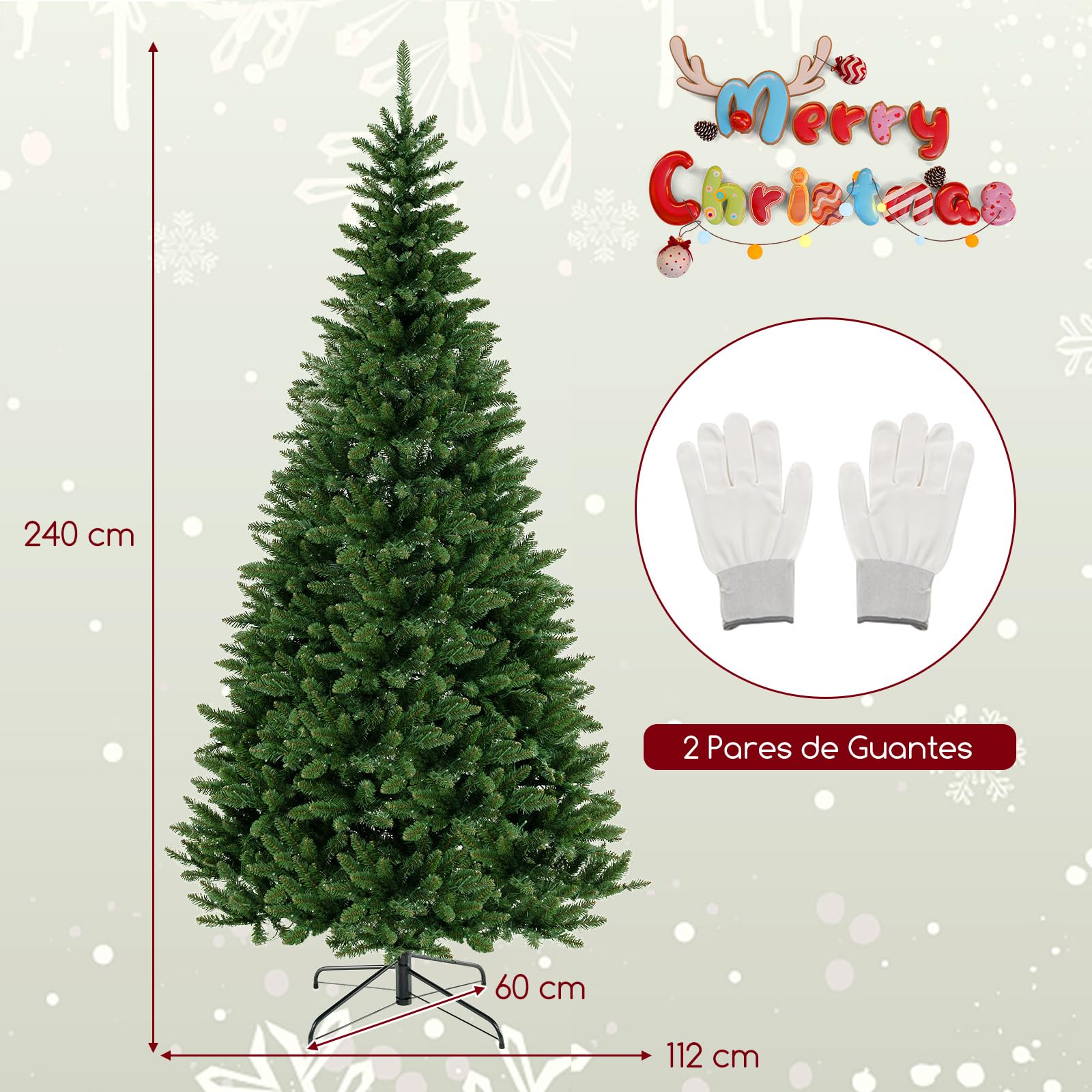 COSTWAY Árbol de Navidad Artificial Verde 240 cm, arbol de Navidad con Luces Incorporadas, 1137 Ramas de PVC, 360 Luces LED, 270° de Esquina, Arvore de Natal Hogar Oficina Fiesta