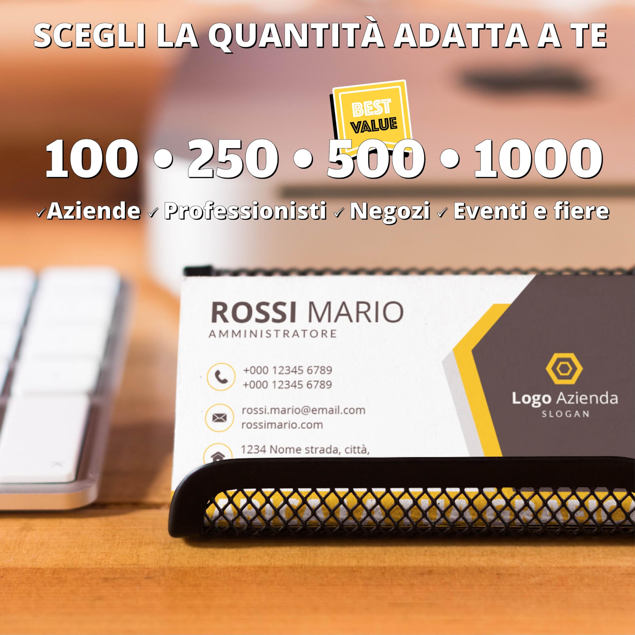 Biglietti da Visita Personalizzati 100 pezzi 85x55 mm Fronte Retro Colori Carta Patinata Opaca