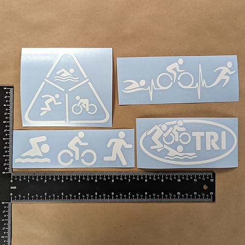 Miniatura 4 de Paquete de 4 calcomanías de triatlón: Ciclo de natación Correr, TRI, latido del corazón de triatlón (blanco, grande ~ 5 pulgadas)