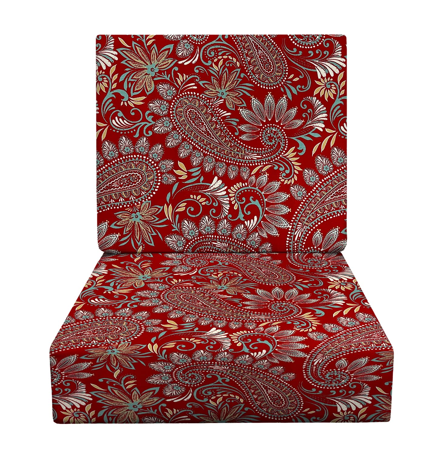 RSH DECOR: Deep Seating Foam Cushion Set | 24” x 27” Seat | All-Weather Spun Fabric | Water and Fade-Resistant | Outdoor Chair Cushion Set for Patio Furniture | Eastman Berry Red Paisley