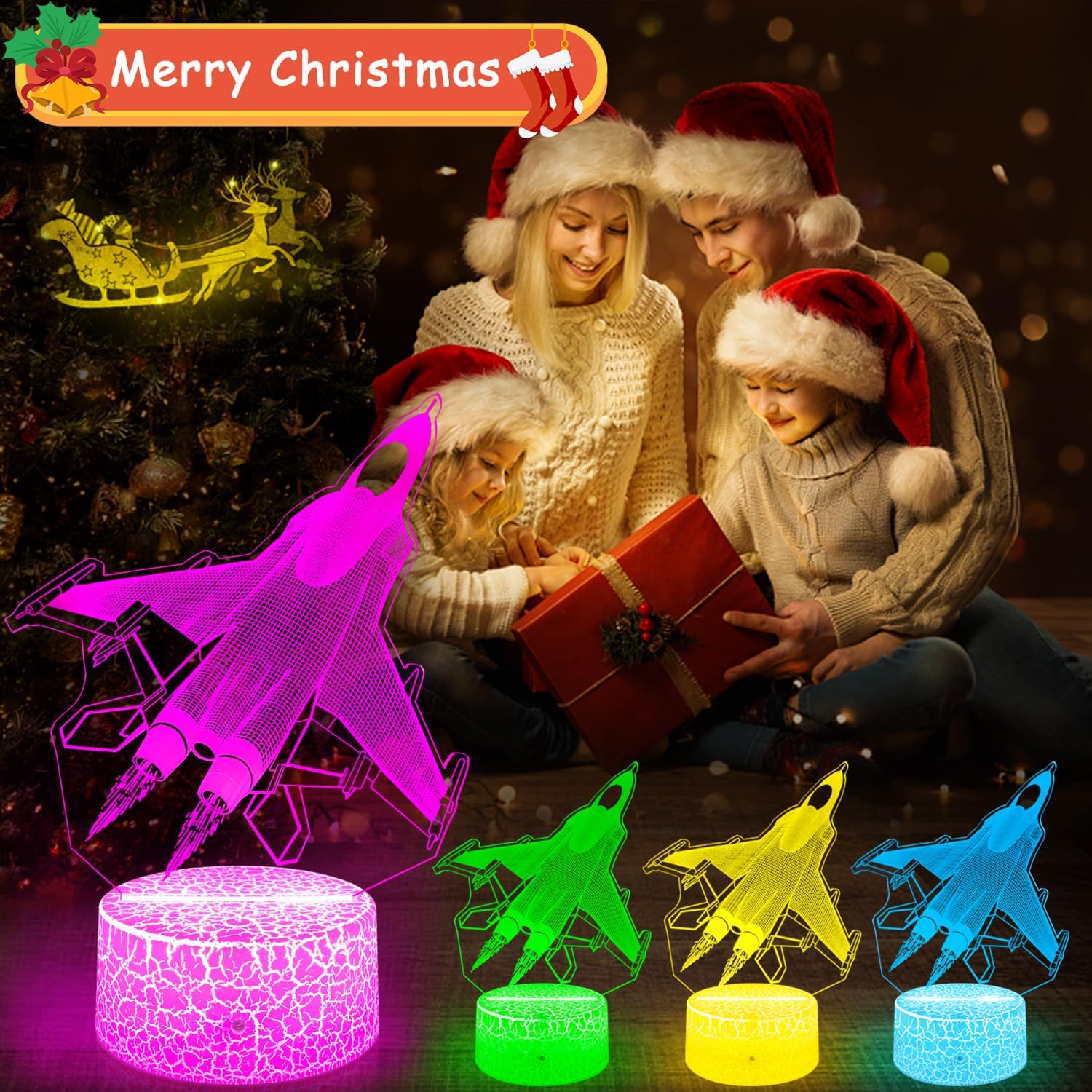 Airplane Night Light Gifts for Boys Men 3D Illusion Lamp Touch &Remote Control with 16 Colors Led Table Lamp for Home Decor Birthday Christmas Gifts for Kids or Fighter & Military Enthusiast