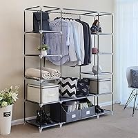 Vista 80 de 67" Portable Wardrobe Closet, Wardrobe Closet for Hanging Clothes with 2 Hanging Rods, 12 Clothes Storage Organizer Shelves, Non-Woven Fabric Grey