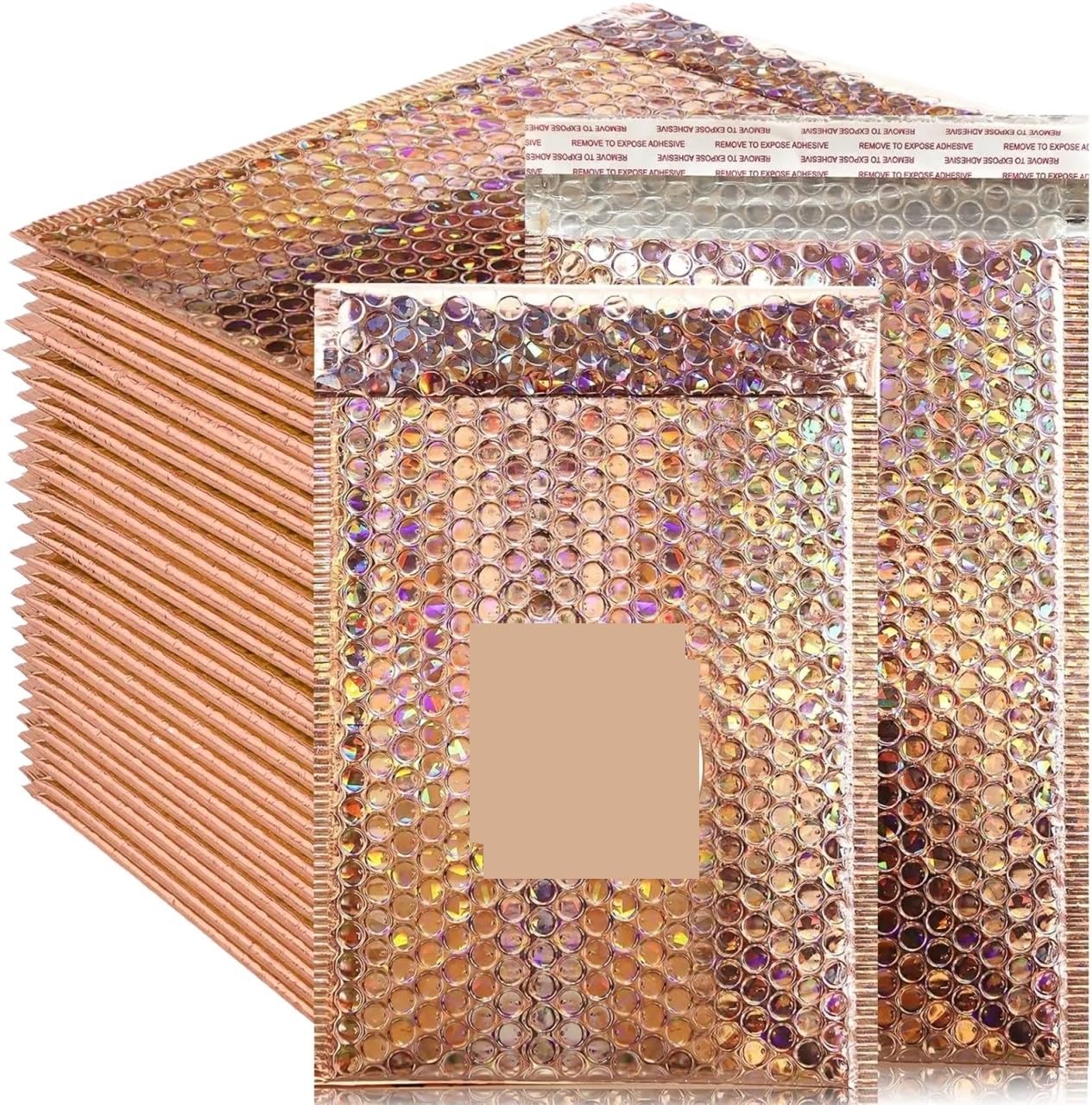 Self Sealing Bubble Cushion 30Pcs Holographic Bubble Mailer Mailing Envelope Thicken Protection Waterproof Padded Envelopes Pack Bag For Shipping(Champagne,18 * 23cm)