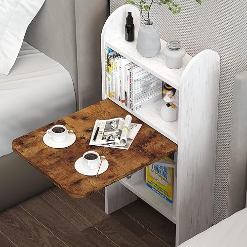 Mesa auxiliar montada en la pared, mesa auxiliar pequeña para laptop, mesa plegable rústica con estante, estación de trabajo multifuncional para