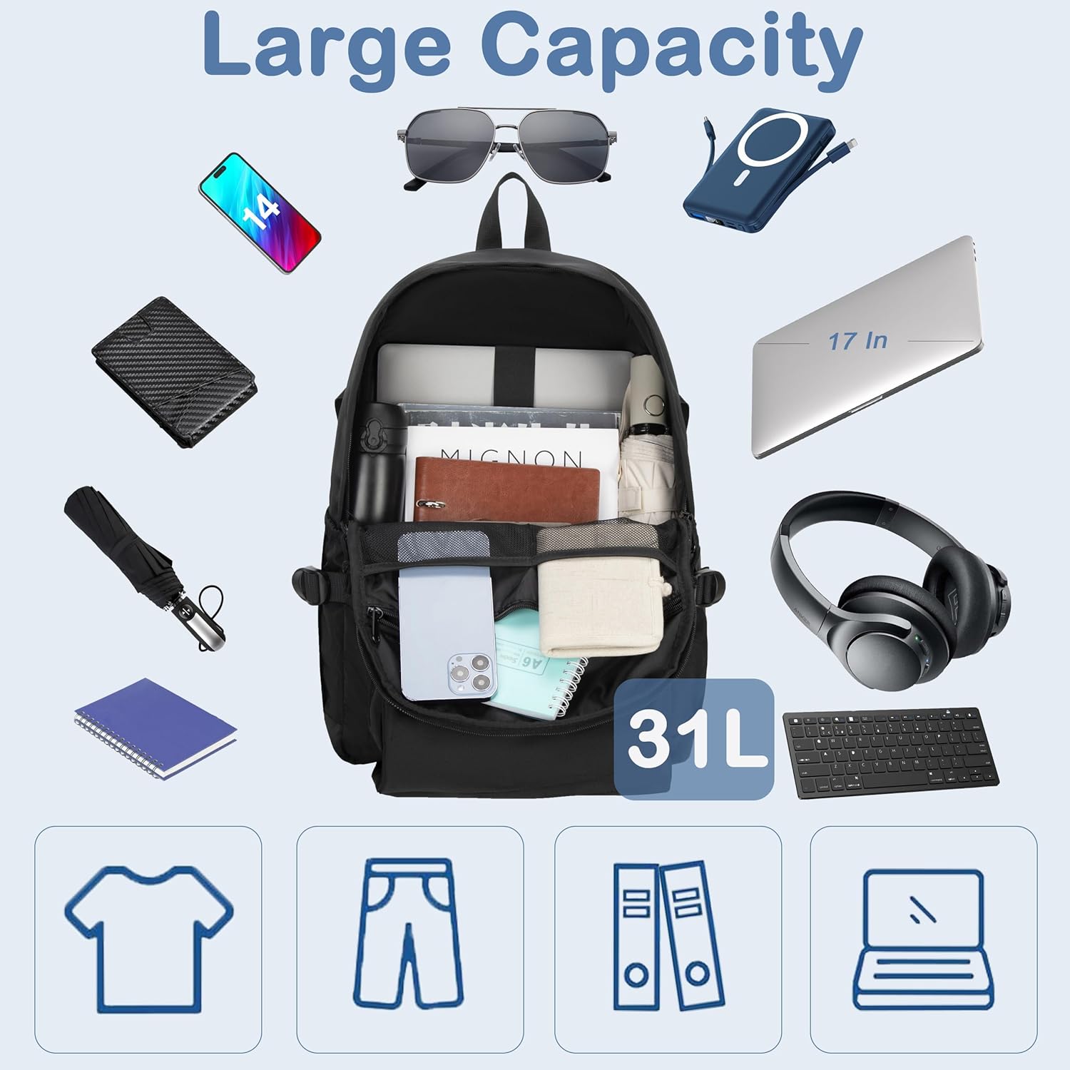 College Laptop Backpack for Men Women 15.6 Elementary Middle High School Book Bag For Teens Girls Boys Anti Theft Travel Backpacks Waterproof Casual Daypack Large Student Bookbags(Black-L) - Image 2