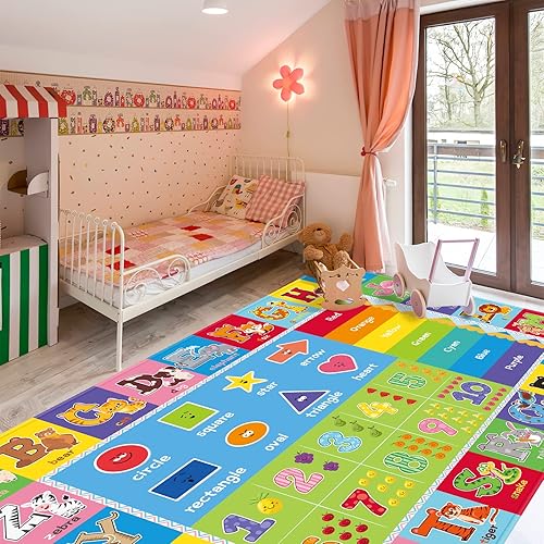Miniatura 8 de Tapete educativo de juego para niños con alfabeto y números, alfombra suave antideslizante para cuarto de niños pequeños, sala de juegos,