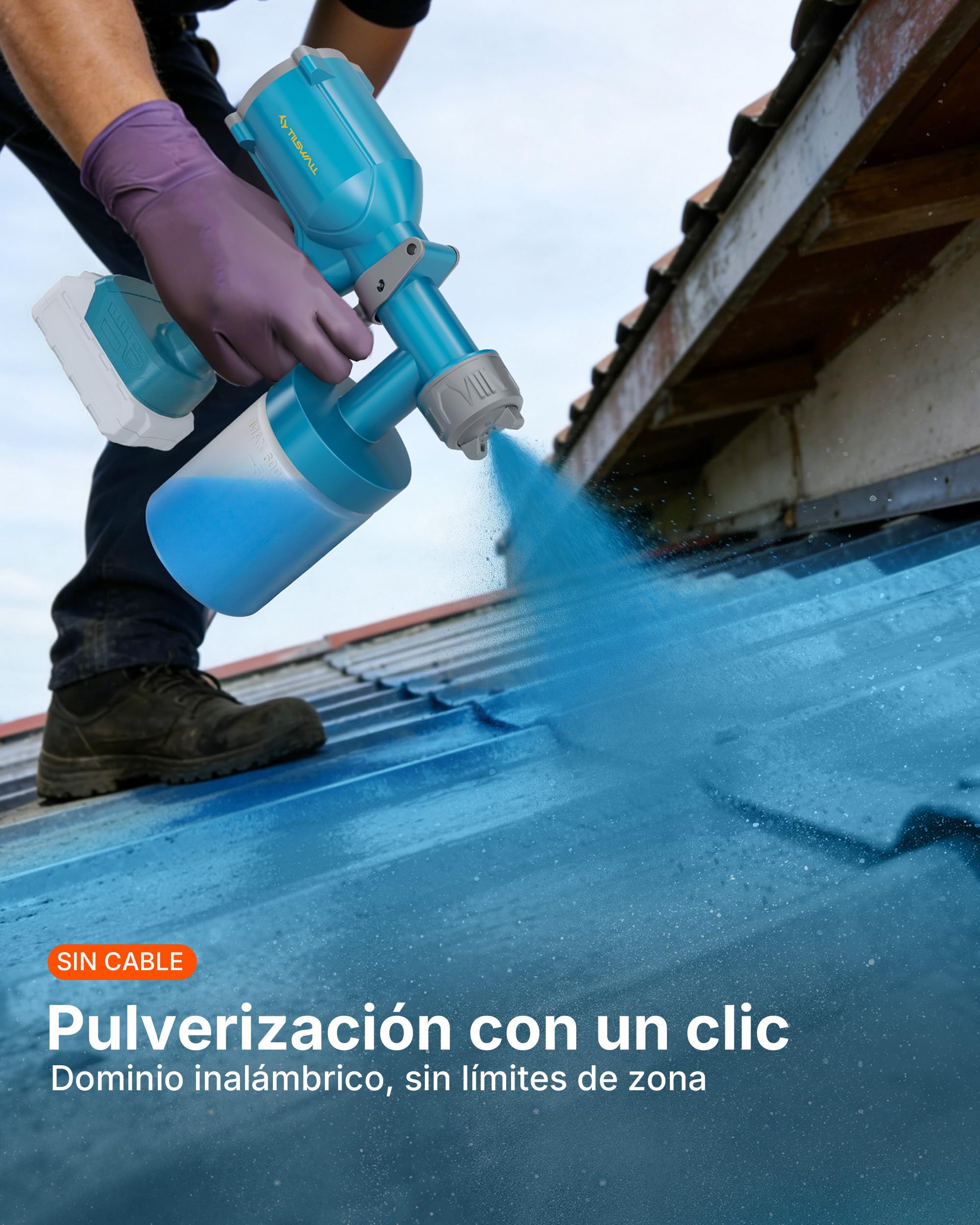 Tilswall Pistola de Pintura Eléctrica - Pistola Pulverizadora Eléctrica Inalámbrica y Ultraligera - Compatible Batería Makita 18V (No Incl.) 600ml, 2 Boquillas & 3 Modos, Para Pintar Paredes y Muebles