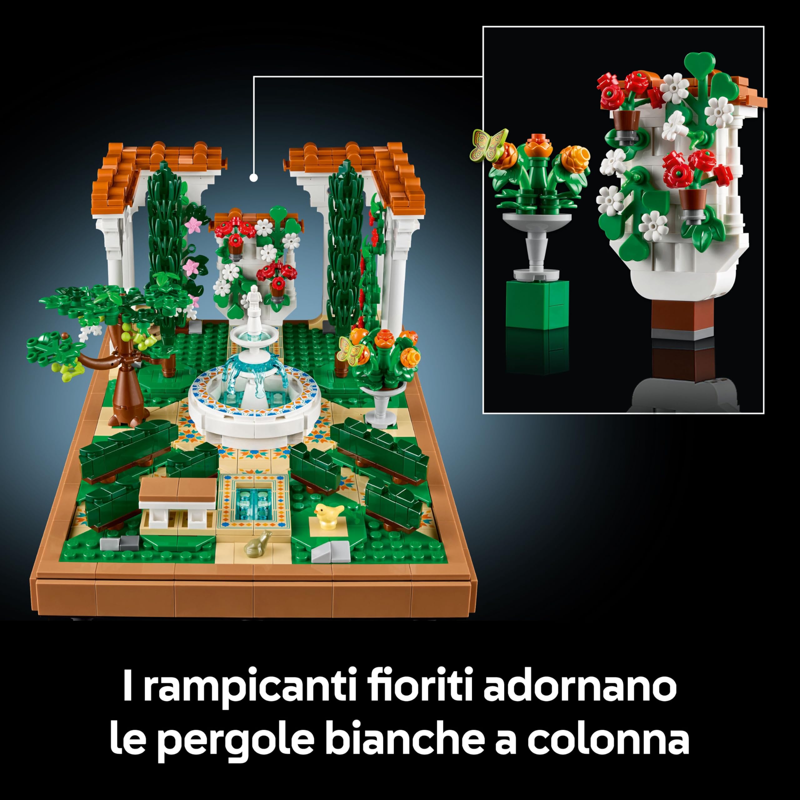 LEGO Icons Il Giardino della Fontana, Kit Fai da Te in Miniatura per Adulti con Pergole, Cipressi, Viti e Fiori, Idea Regalo Creativa di Compleanno o per Inaugurazione di Casa per Donna o Uomo 10359