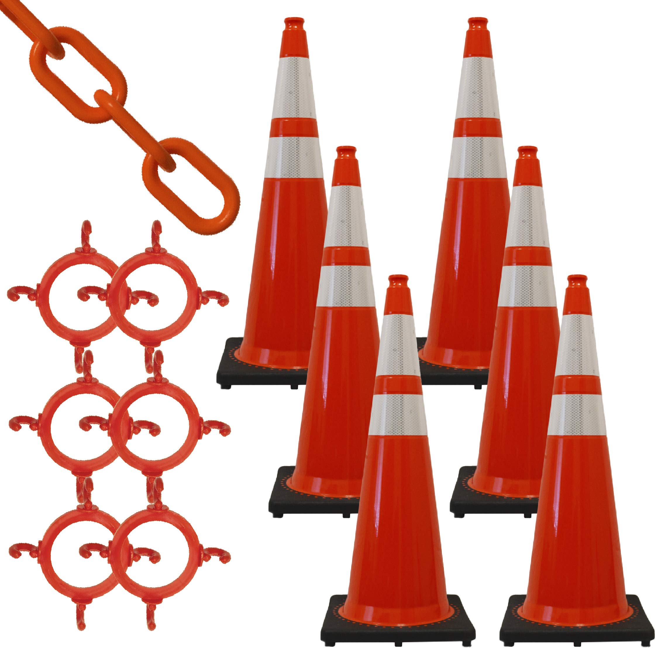 Mr. Chain - Kit de cono y cadena de tráfico, 91,44 cm, color naranja con collares reflectantes – 91,44 cm de altura – 35,56 cm x 35,56 cm de base