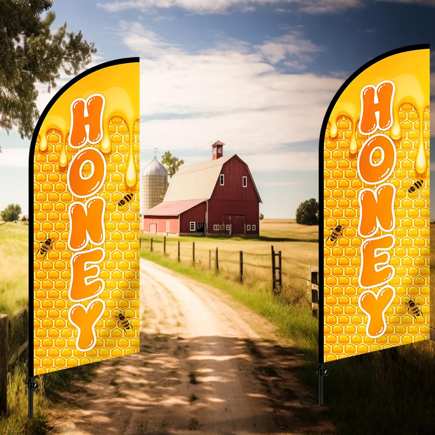 Remagr 2 Set Honey Feather Flag with 2 Pcs Flagpole Kit, 7ft Honey for Sale Signs Outdoor, Business Feather Flag Banner Sign for Outside Sale(Classic)