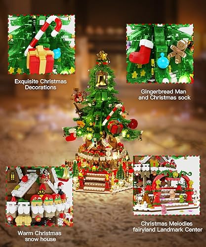 Miniatura 5 de Juego de construcción de árbol de Navidad, caja de música, bloques de construcción de Navidad con luces LED, compatible con árbol de Navidad Lego,