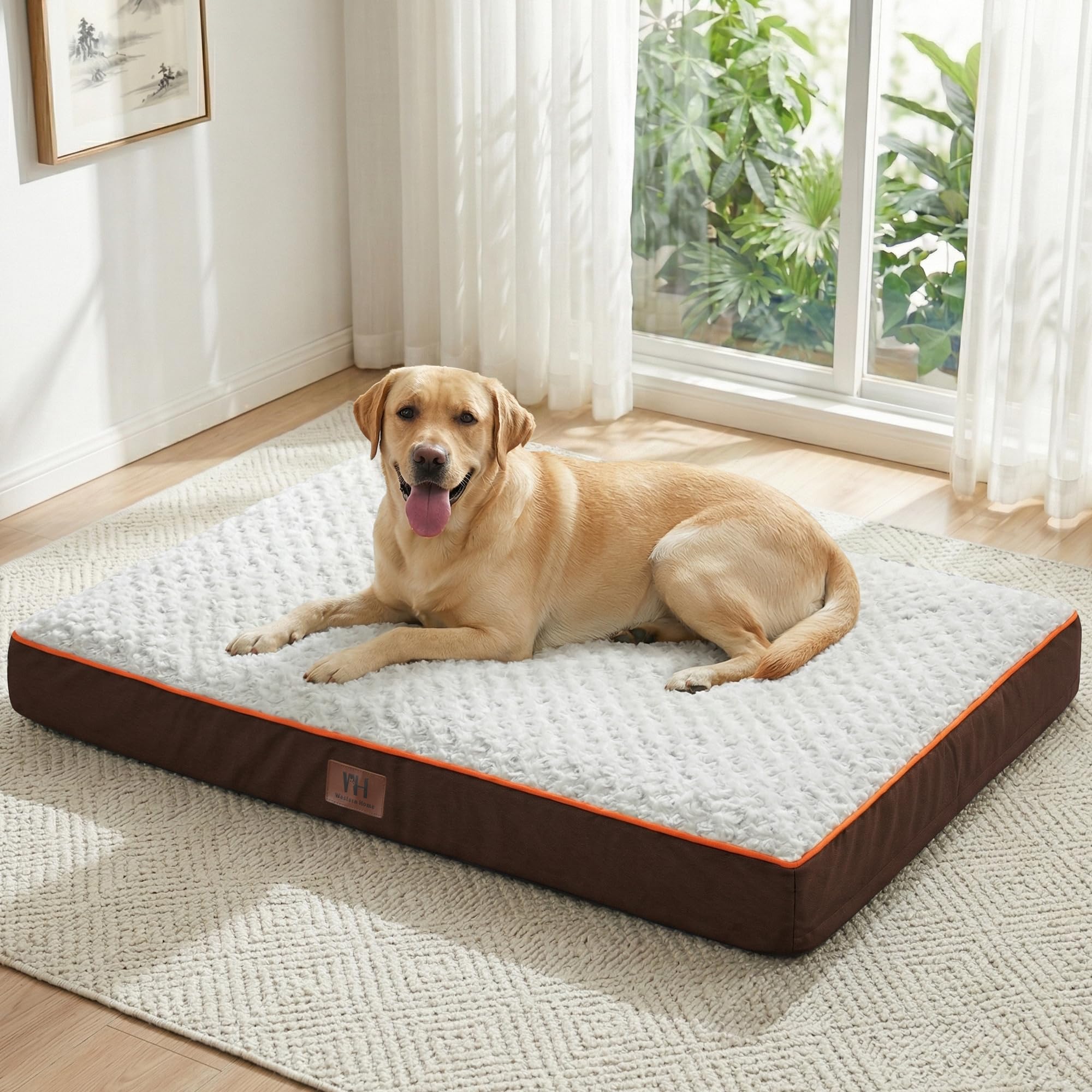 WESTERN HOME WH Cama Grande para Perros Grandes, Jumbo, Medianos, Cama Ortopédica para Mascotas Colchón Impermeable con Cubierta Lavable Extraíble, Cama Gruesa para Perros De Espuma De Cajón