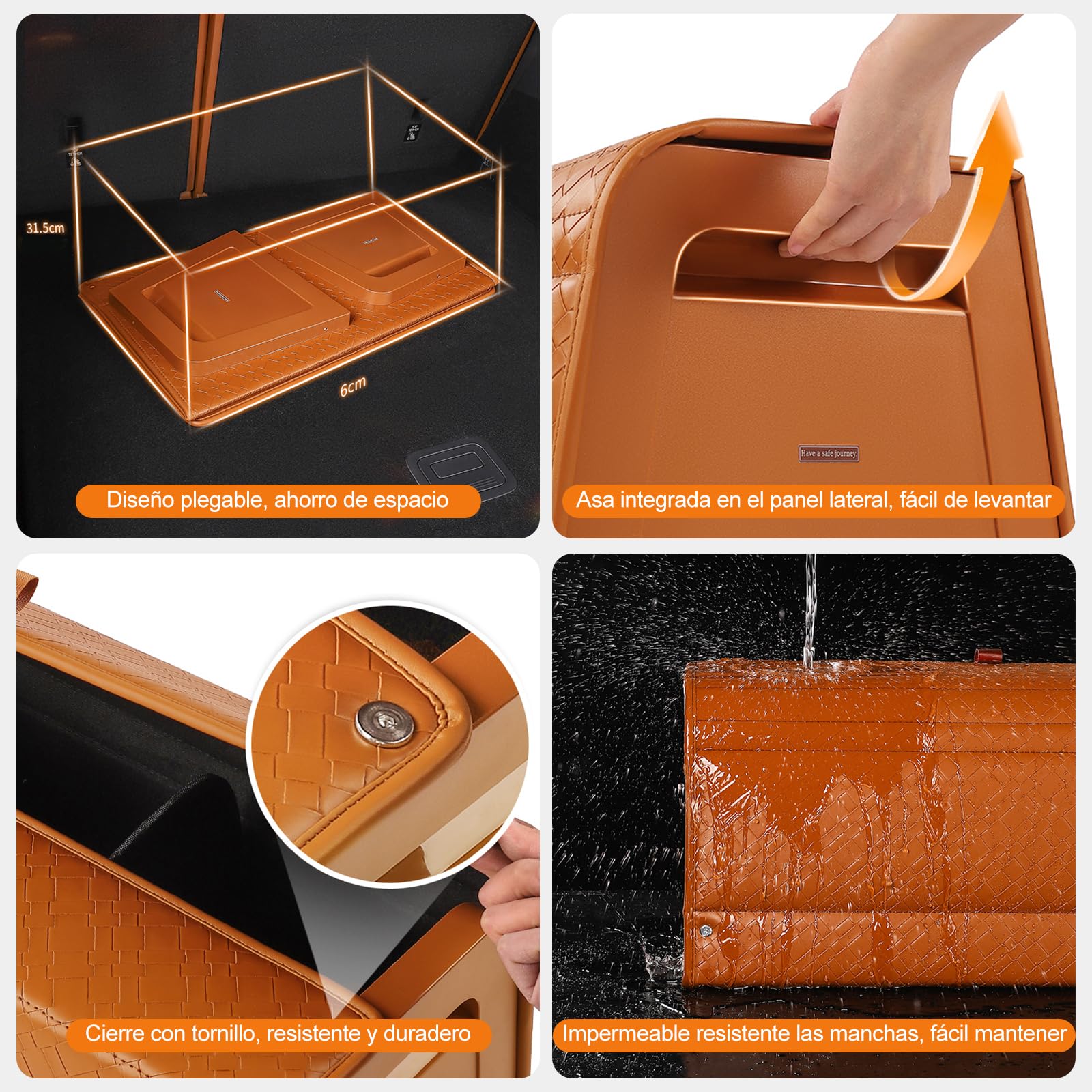 Ergocar Organizador Maletero Cuero Para Coche,Caja Almacenamiento, Contenedor Para Herramientas y Accesorios, Plegable, Con Tapa Magnética, Impermeable, Apto Para, Suv, Camioneta y Automóvil