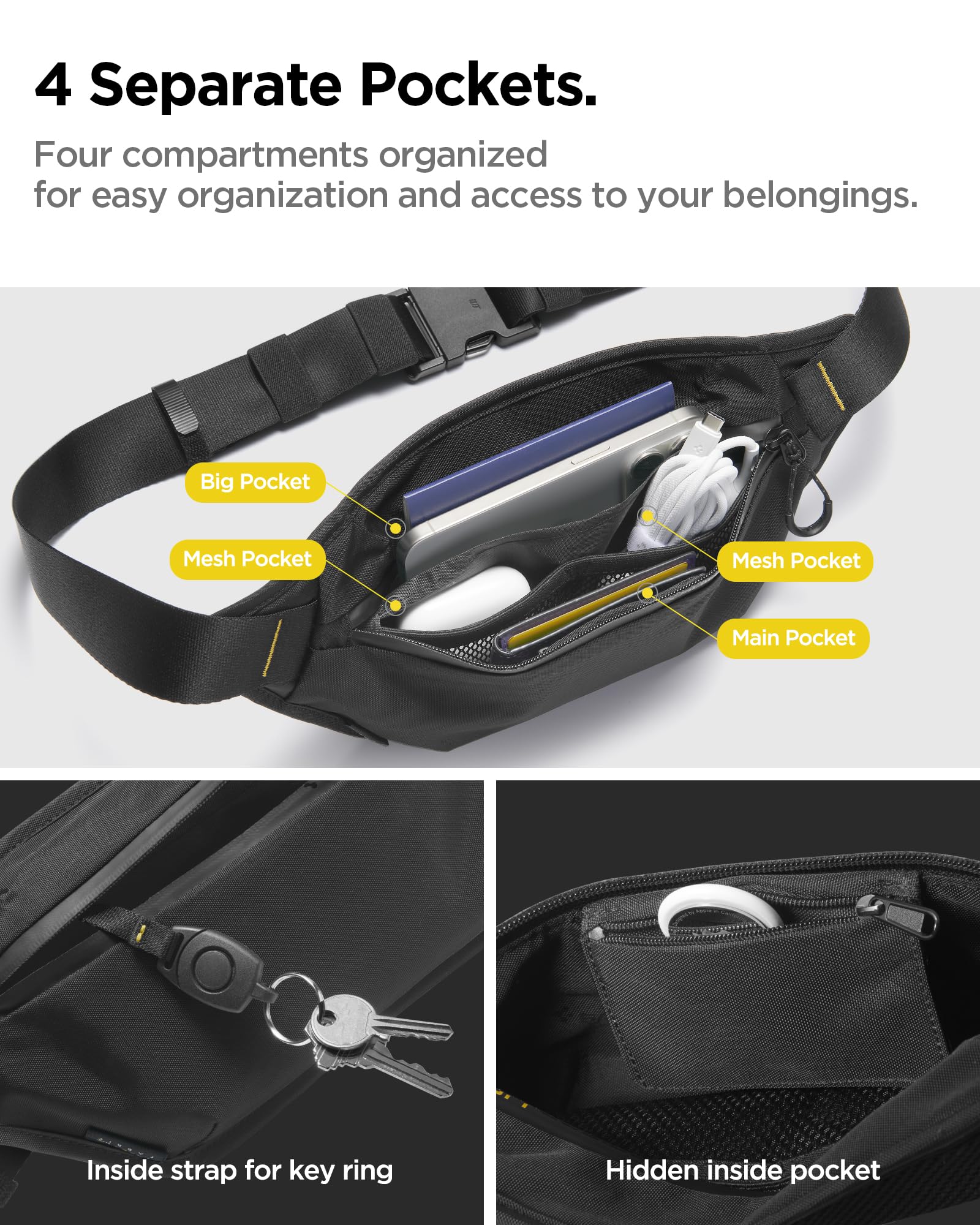 Spigen Life Klasden Waist Bag KD411 Belt Bag for Men and Women Belt Bag for Travel Sports and Outdoor Activities - Black - Image 4