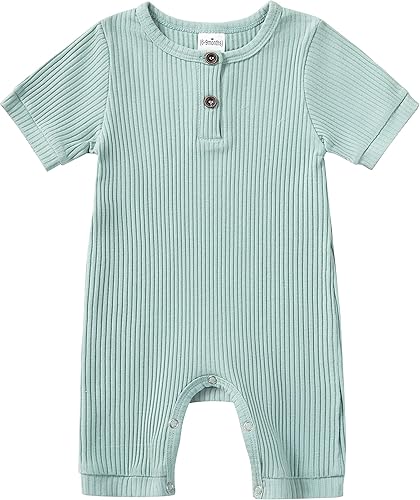 Mameluco de una pieza para bebé recién nacido, traje de mameluco acanalado sólido para bebé niño