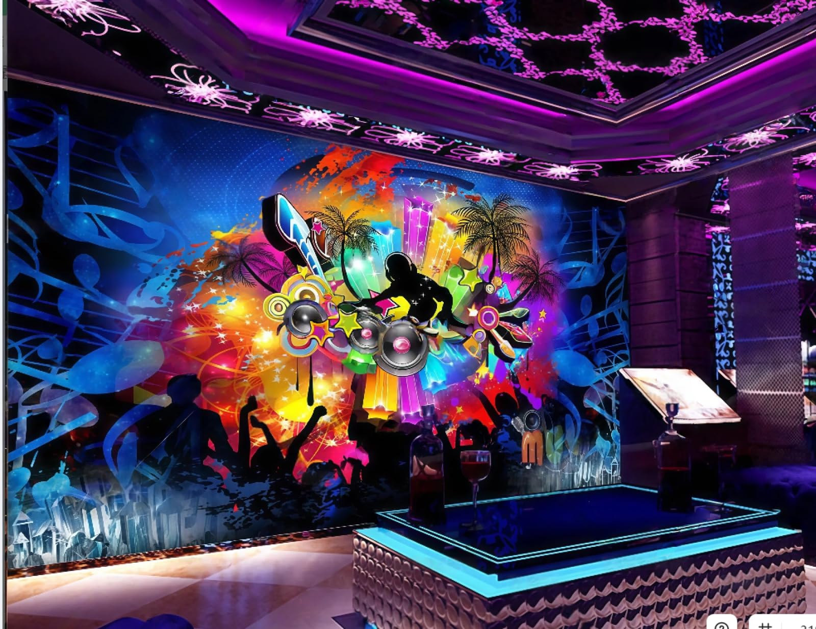 Rskjdghshd 3D Wallpaper Fashion Blue Cool Music Space Nightclub Theme Bar Western Restaurant Background Wall Mural Afternoon Tea Coffee Shop Wallpaper,,200X140cm