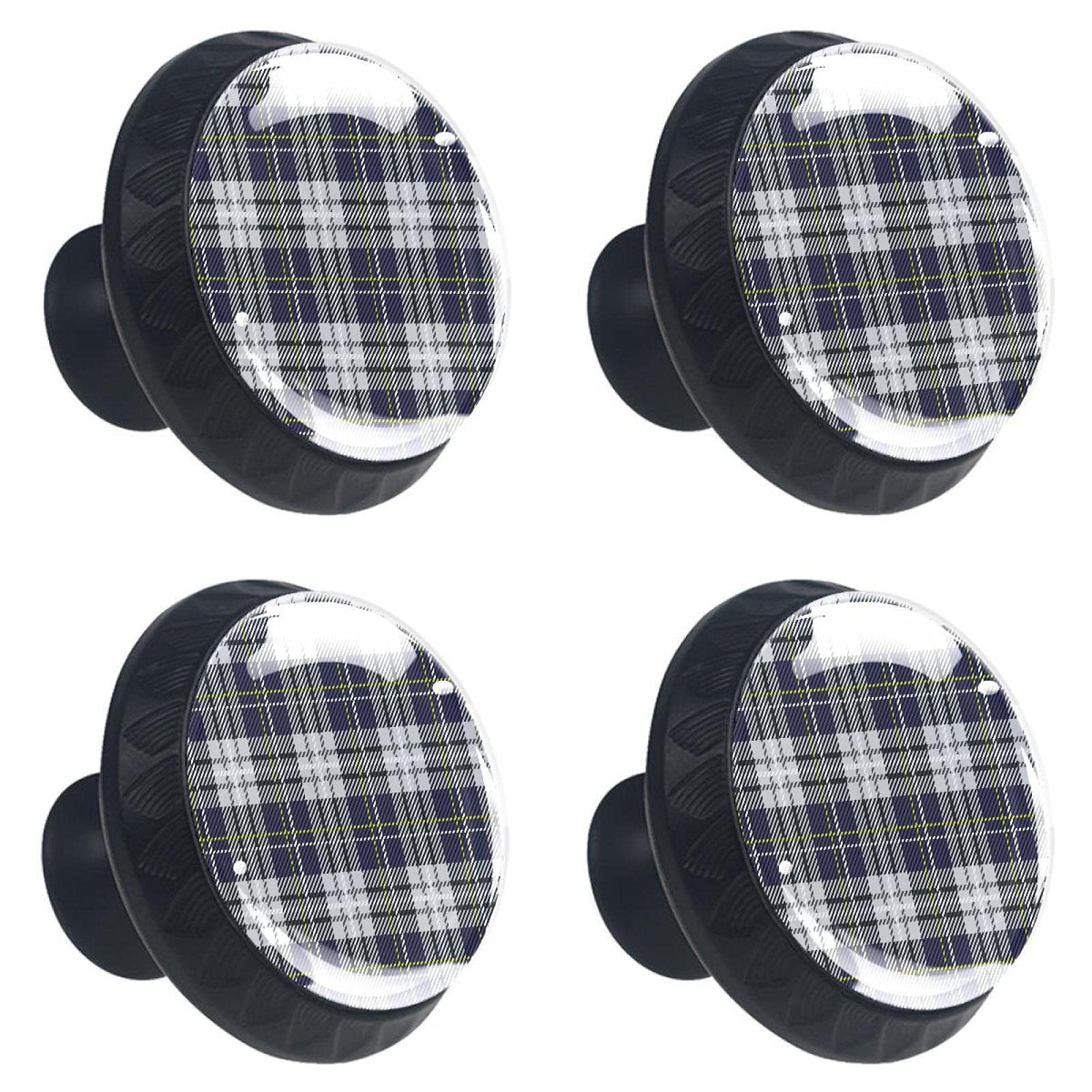 Boutons de placard ronds en verre tartan bleu marine et gris 30 mm x4
