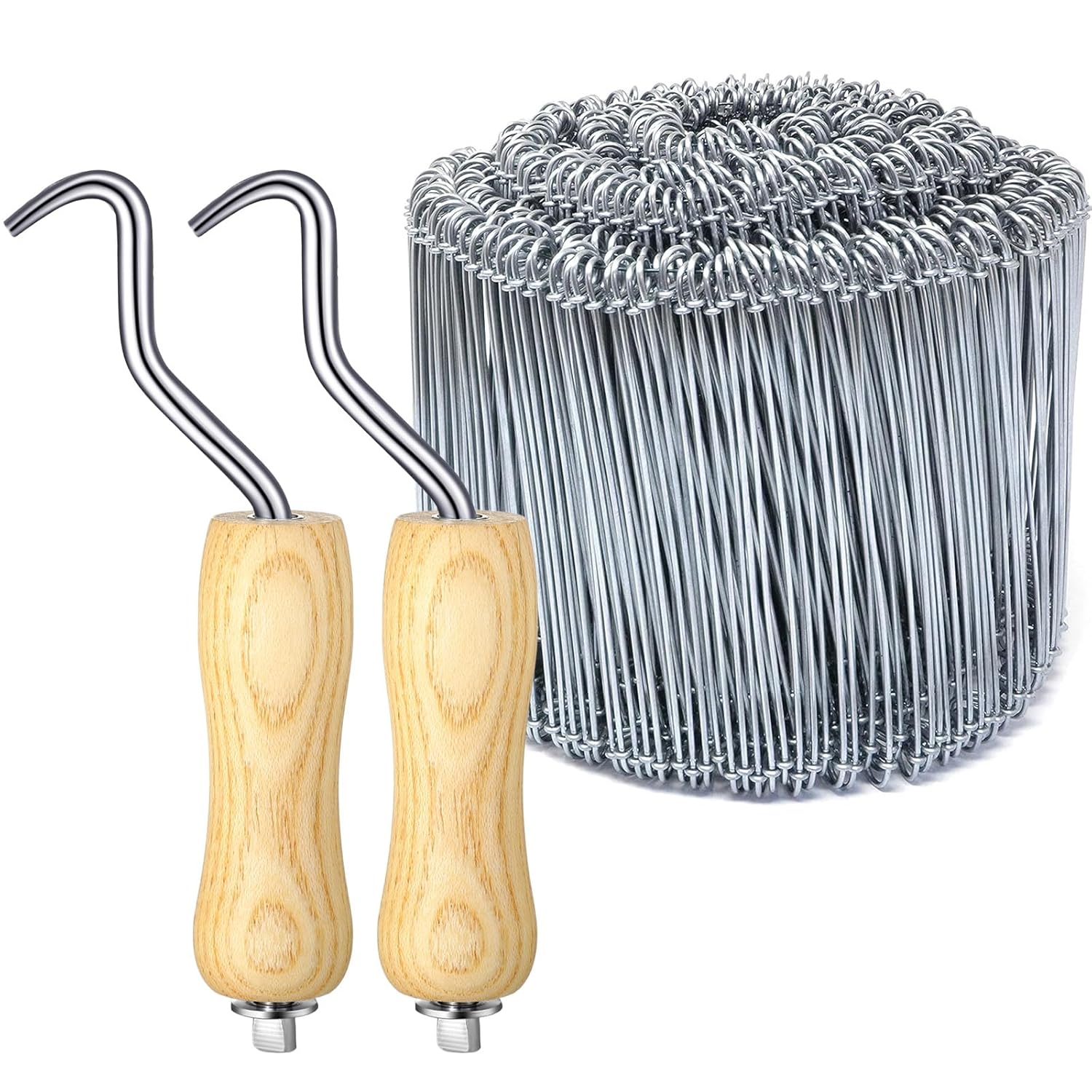 Therwen 1002pcs Rebar Tie Wire Set: 1000x 6" 16 Gauge Double Loop Ties + 2 Wooden Grip Twisters for Concrete Steel Reinforcement