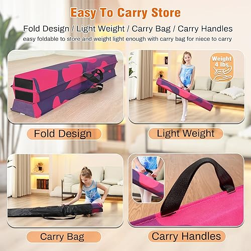 Miniatura 94 de MARFULA Viga de gimnasia plegable de 6 pies, 8 pies y 9 pies, haz de equilibrio de espuma – Extra firme – Cubierta de gamuza – Parte inferior verde