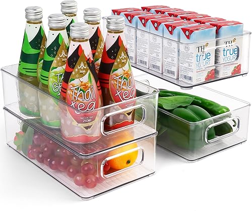 LotFancy Contenedores de almacenamiento de plástico transparente, paquete de 4, contenedores de almacenamiento para nevera, organizador de despensa