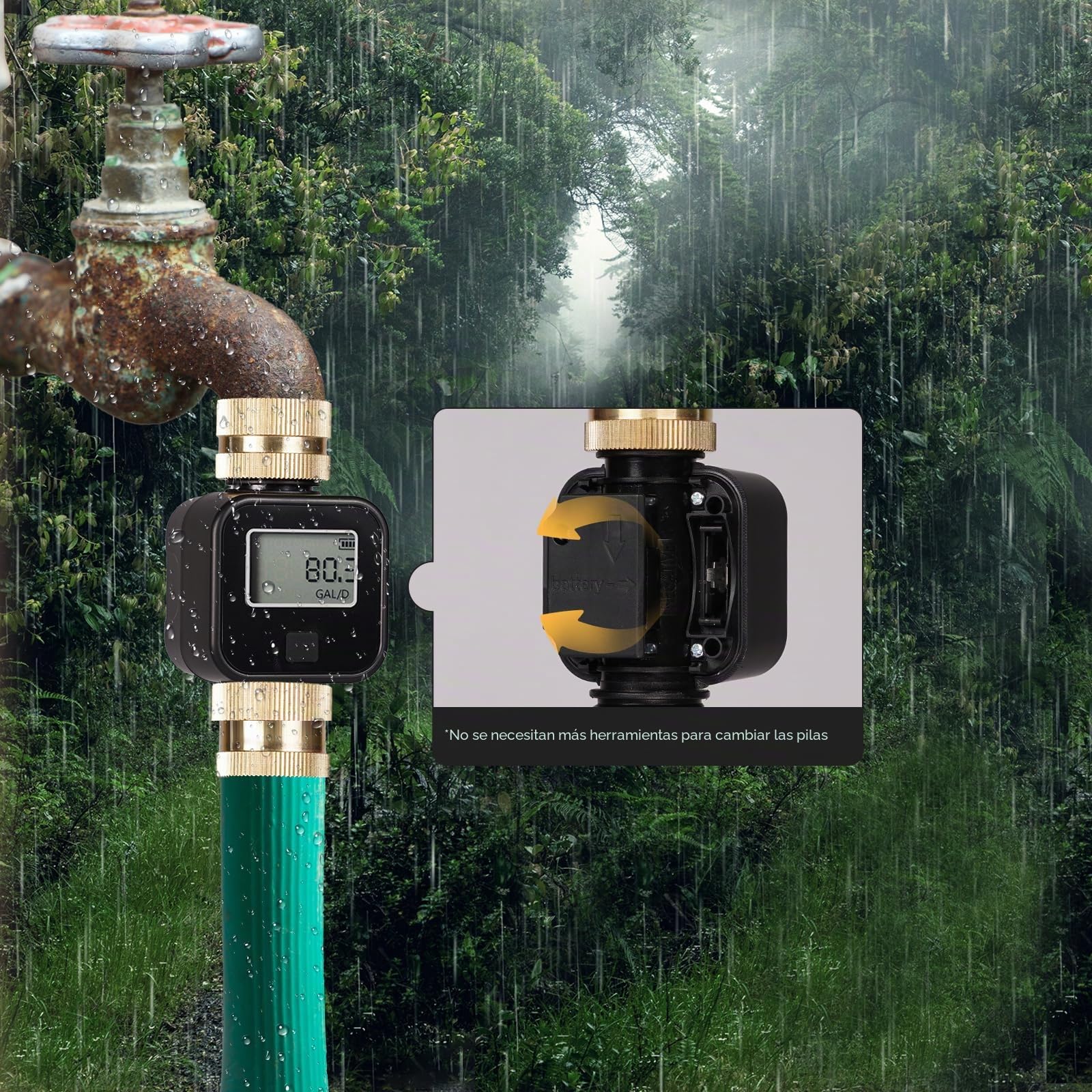 Contador de Agua de Agua, medidor de Agua Digital, medidor de Flujo de Agua con Rosca de latón, Contador de Agua de jardín con 4 Modos de medición, Reloj de Agua de Alta precisión, para riego de