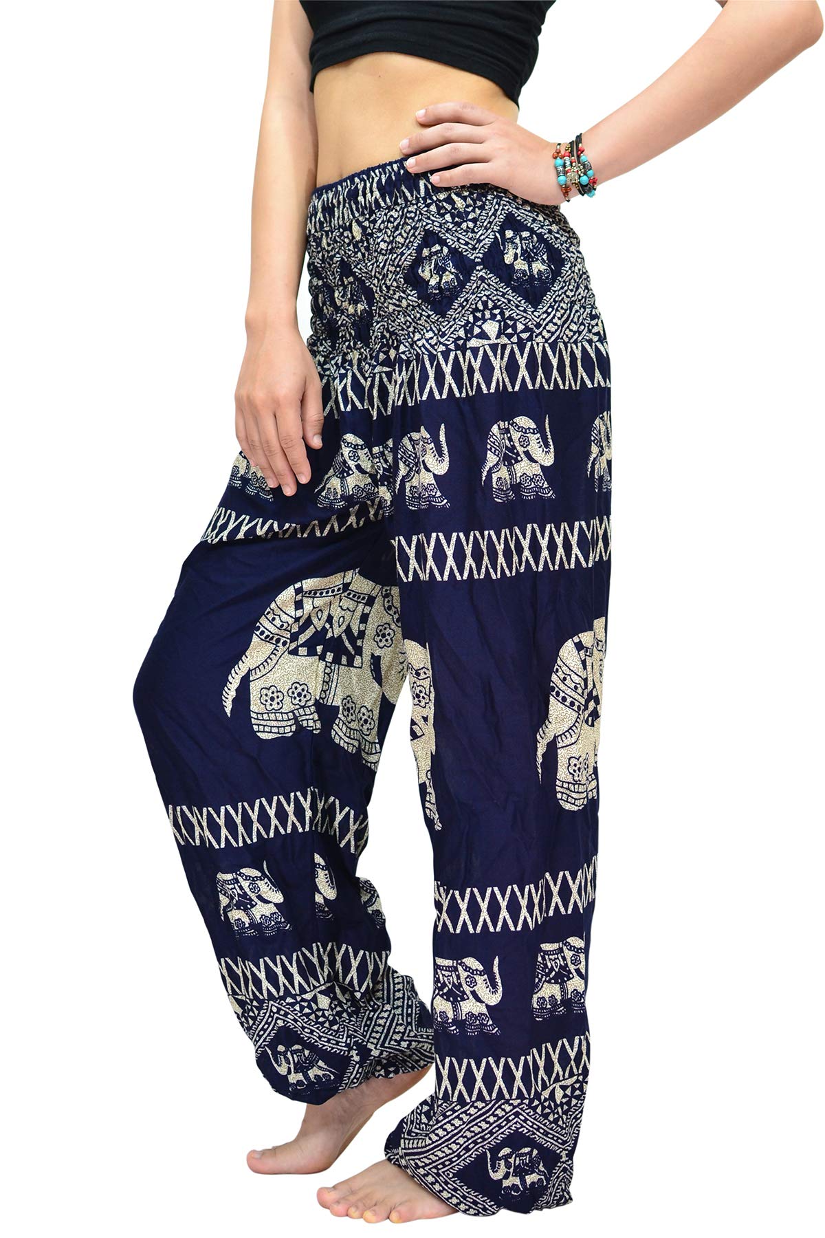 Your CozyWomen Harem Pant Boho Genie Aladdin Smocked Waist Yoga Trousers