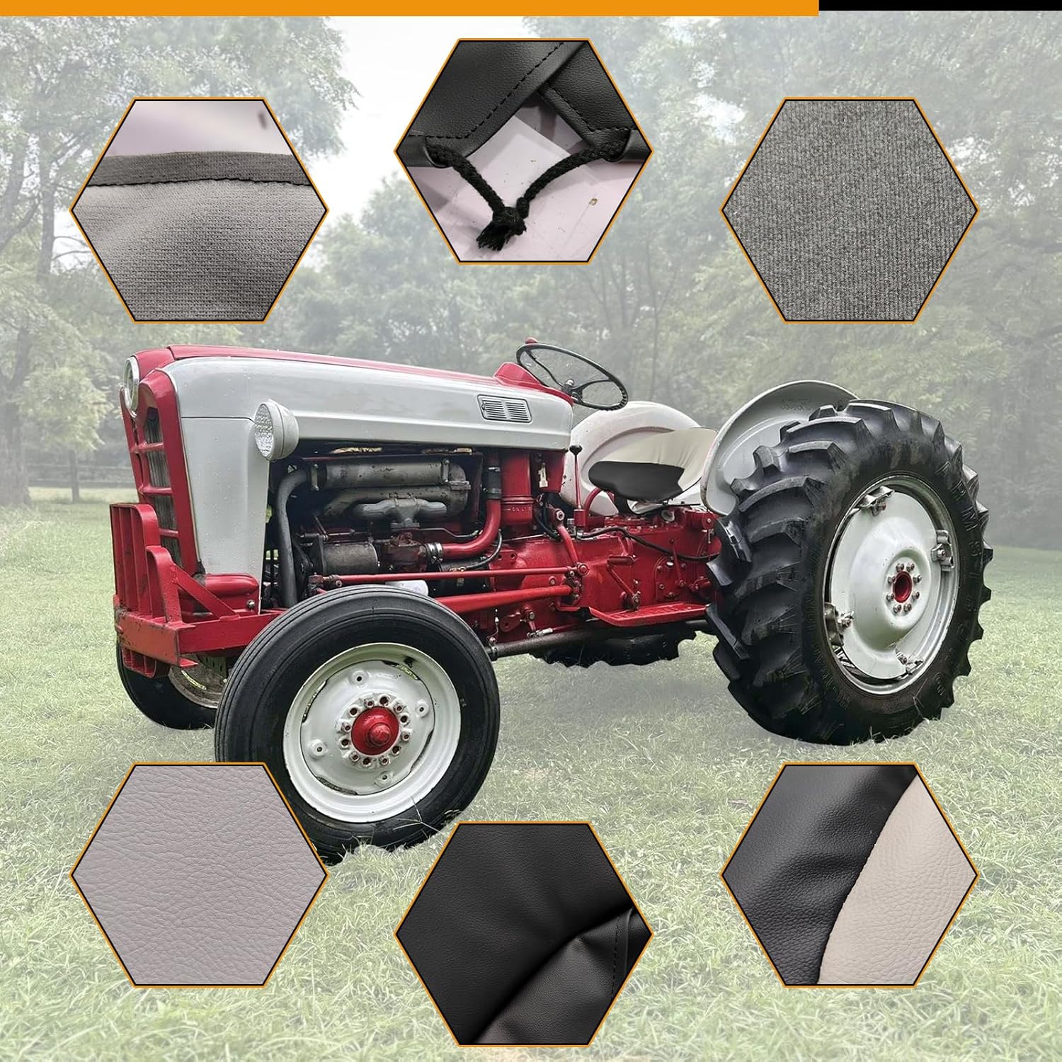 19" Seat Cover Compatible with Ford Tractors NAA, Jubiee, 600, 601, 800, 900, Heavy Duty Leather Seat Cover, White and Charcoal