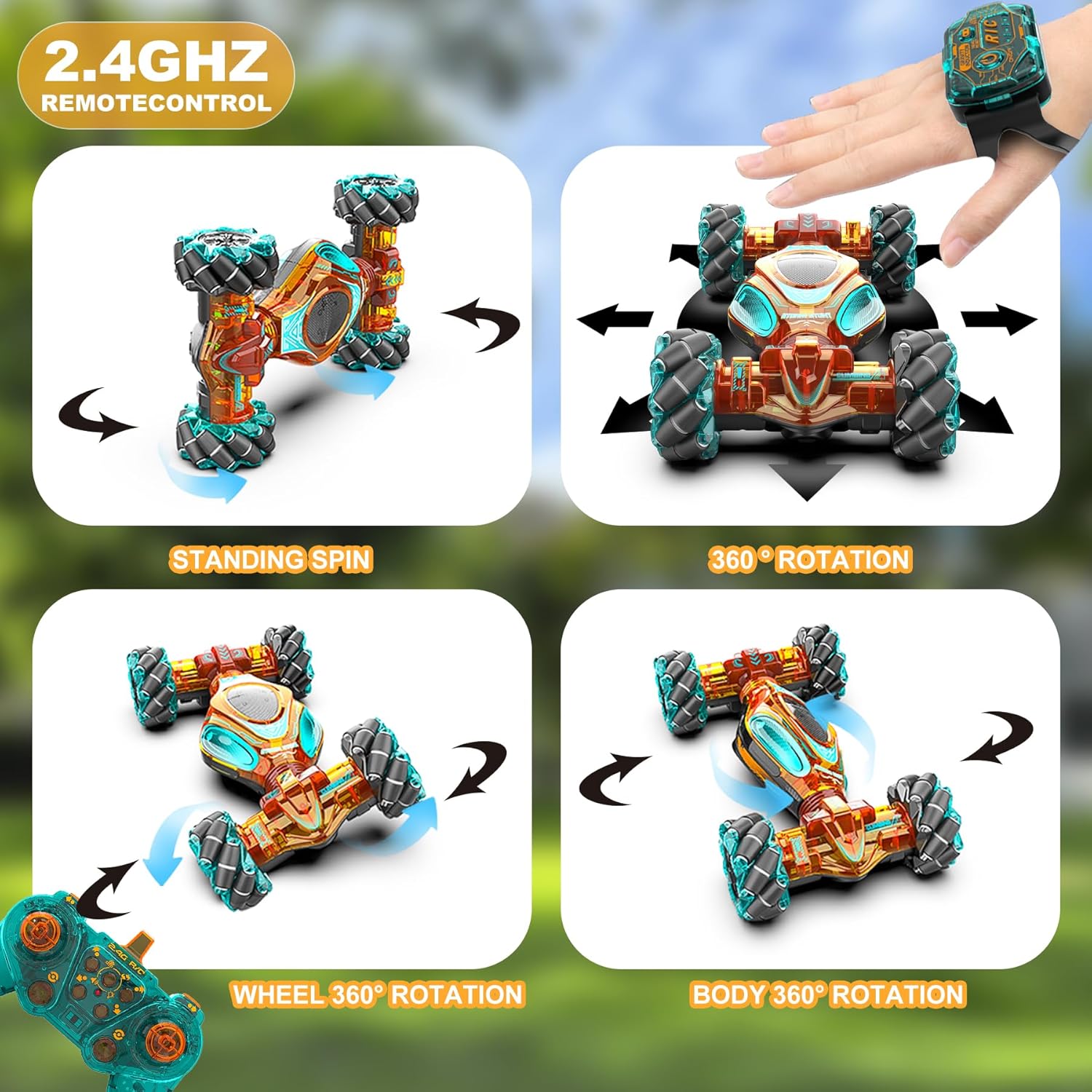 RC Cars, 1:12 Gesture Sensing Stunt Car Toys for Boys Girls 6-12 Year Old, 4WD Hand Remote Control Toy 360° Rotate Transform Off-Road Drift with Lights Sound, Birthday Xmas Gifts for Kids - Image 2