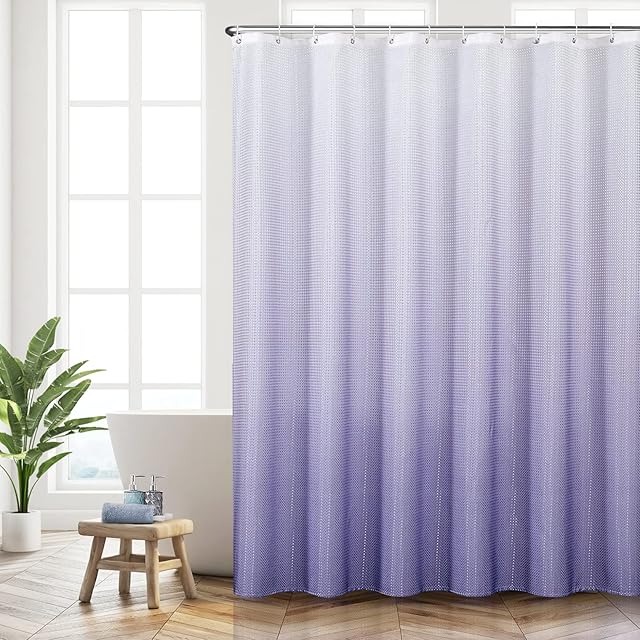 RORASA Waffle Shower Curtain with Anti Mould, Weighted Hem, Washable, Quick dry Polyester Fabric Bathroom Accessories, Leaves Pattern Boho Shower Curtains with 12 Hooks 71 x71