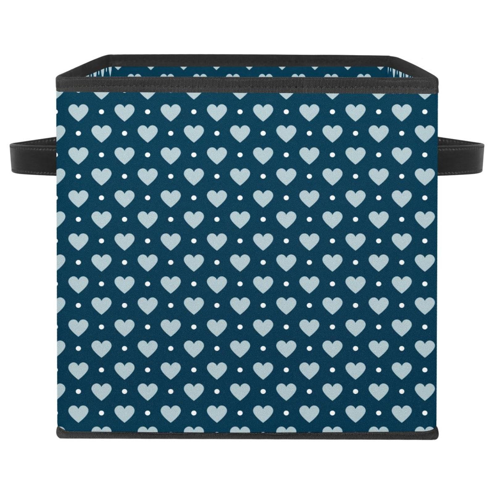 Boîte de rangement en tissu avec poignées bac pliable motifs cœurs