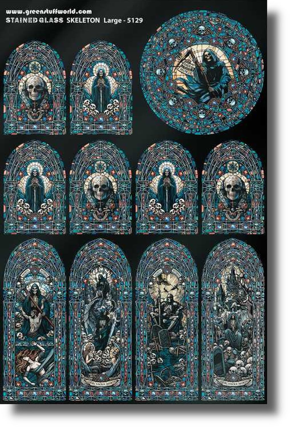 Green Stuff World Blue Fantasy Miniature Stained Glass Acetate Scale 1/48-1/35 - Skeleton Large
