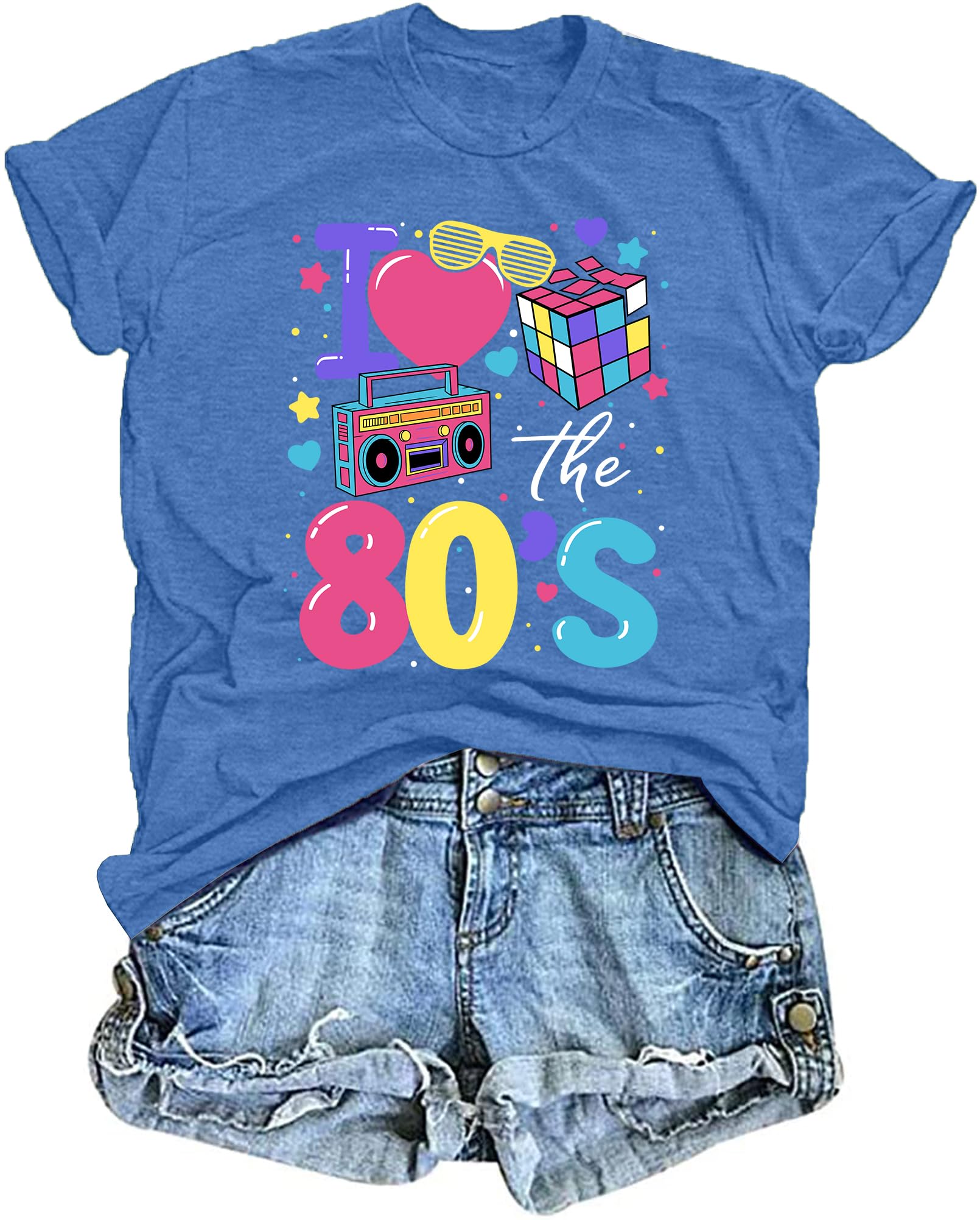 80's Shirts for Women 80s Neon Music Graphic T-Shirt Hip Hop 80S Party Outfits Girls I Love The 80's T-Shirt