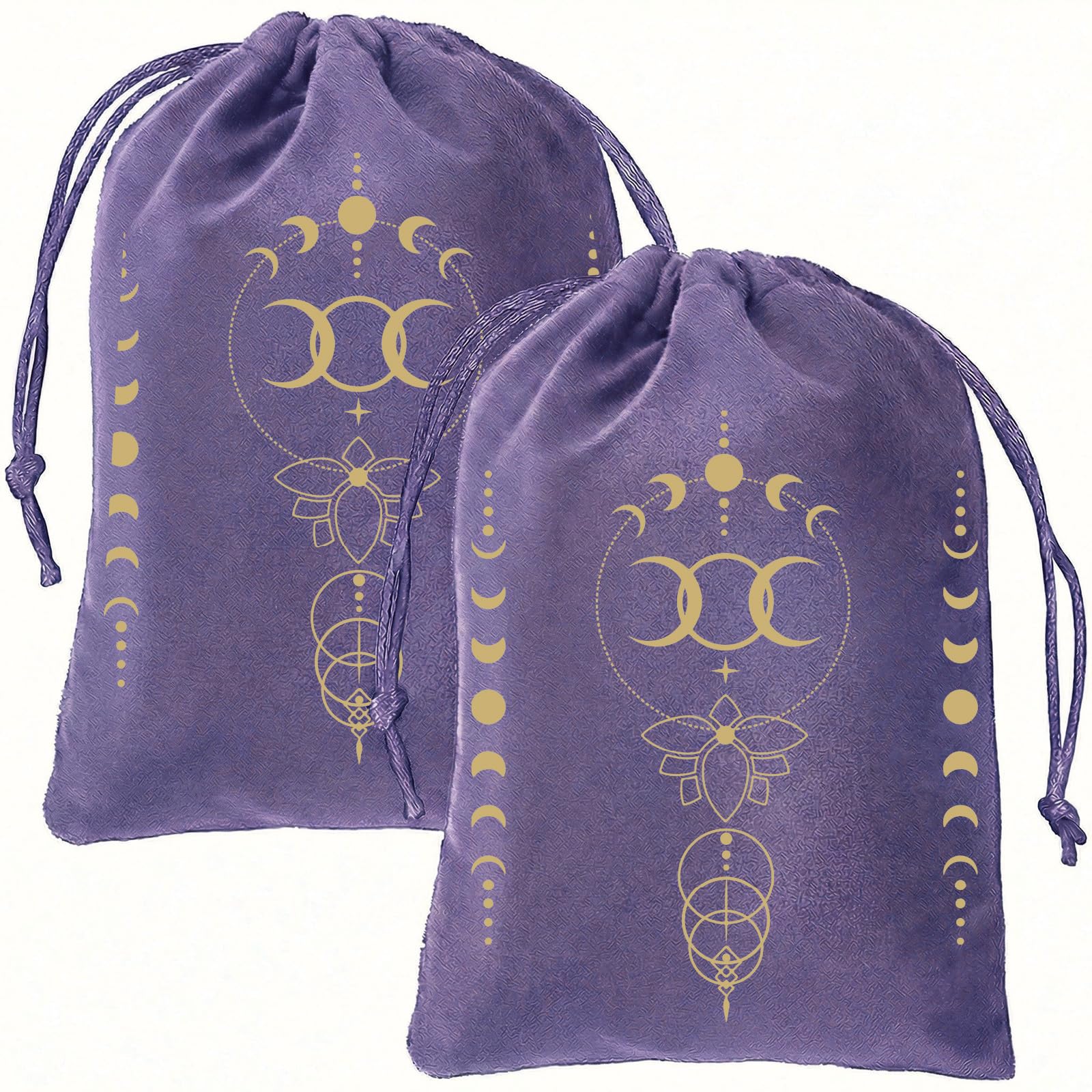 CREATCABIN 2Pcs Phase of the Moon Purple Tarot Cards Bags Drawstrings Bags Tarot Cards Pouches Tarots Deck Holder Storage Velvet Bag Jewelry Wrap Bag for Crystals Dices Witchcraft Divination 5x7Inch โ image 1