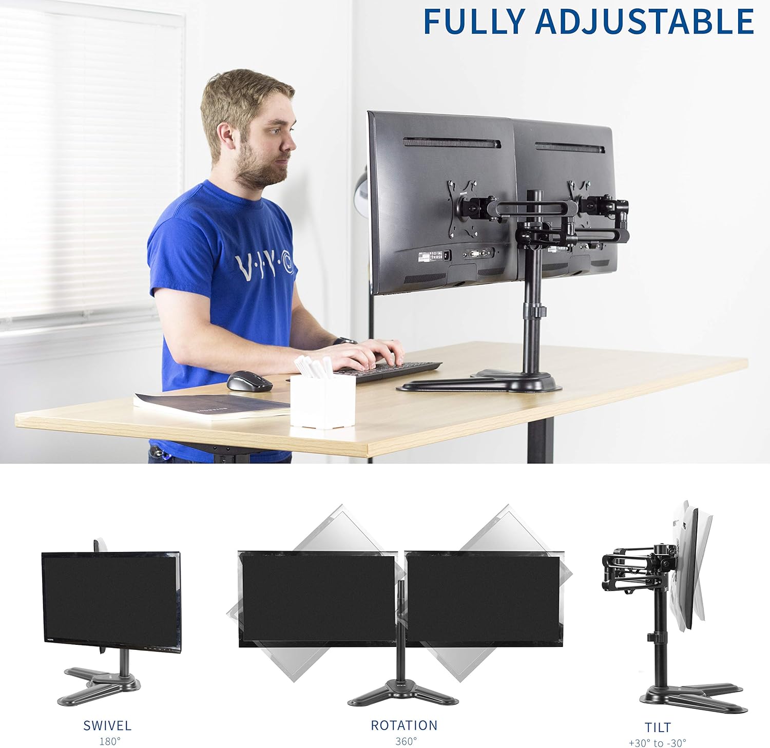 Flаѕh Sаlе VIVO Dual Freestanding Full Motion Aluminum VESA Computer Monitor Mount Desk Stand, Fits 17 to 32 inch Screens, STAND-V102Z