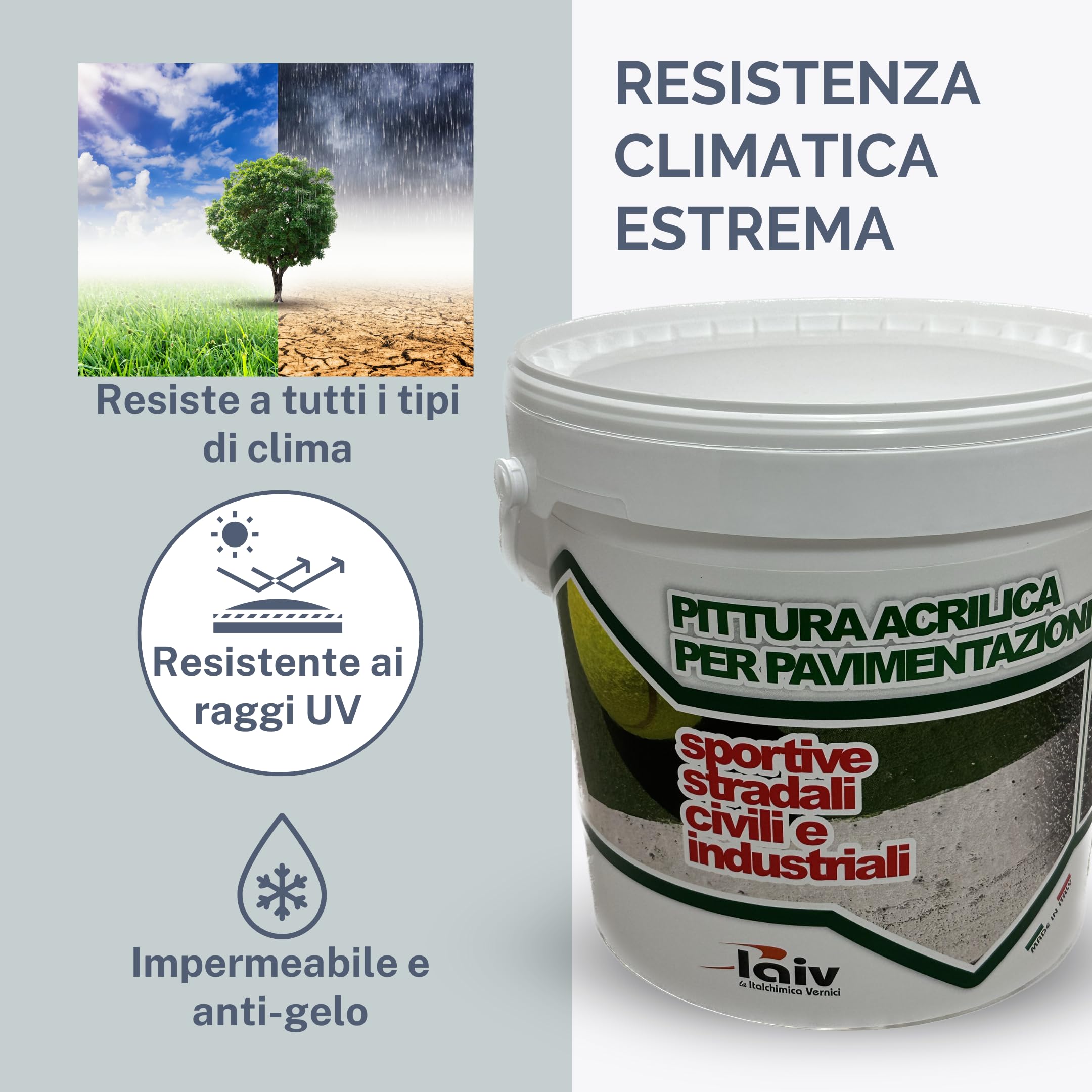 laiv Pittura Acrilica Versatile Per Pavimentazioni Sportive E Stradali Ideale Per Esterni E Interni Resistente a Condizioni Climatiche Estreme (BIANCO, 4 Litri)