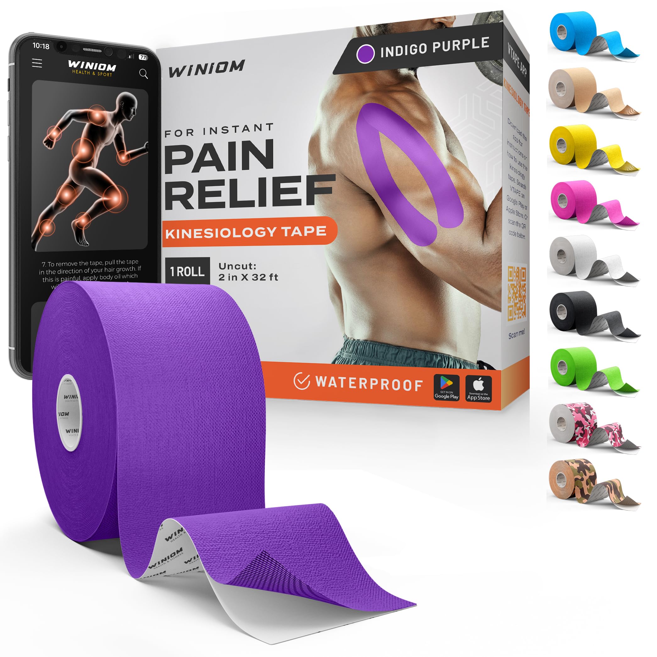 Kinesiology Tape - Waterproof Athletic Tape, Uncut Roll 2"x32ft