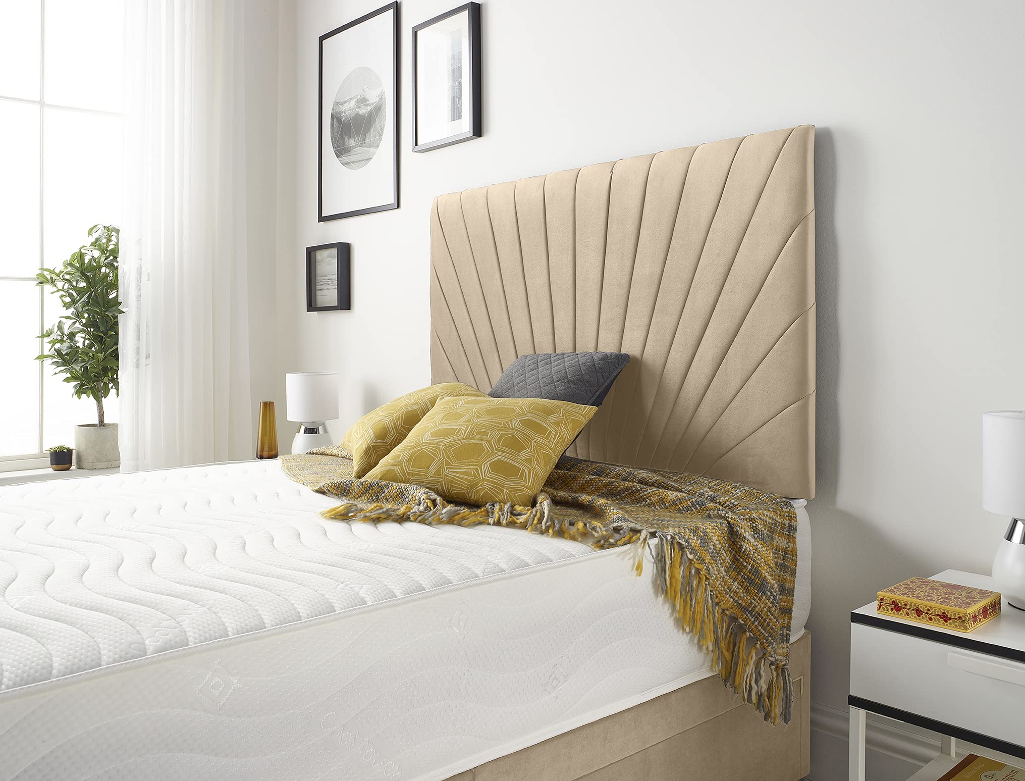 Bed Centre Platinum 32 Inch or 54 Inch Headboard Available in Different Fabrics and Colours 3FT, 4FT, 4FT6, 5FT, 6FT (5FT King, 32 Inch High With Struts, Plush Beige)