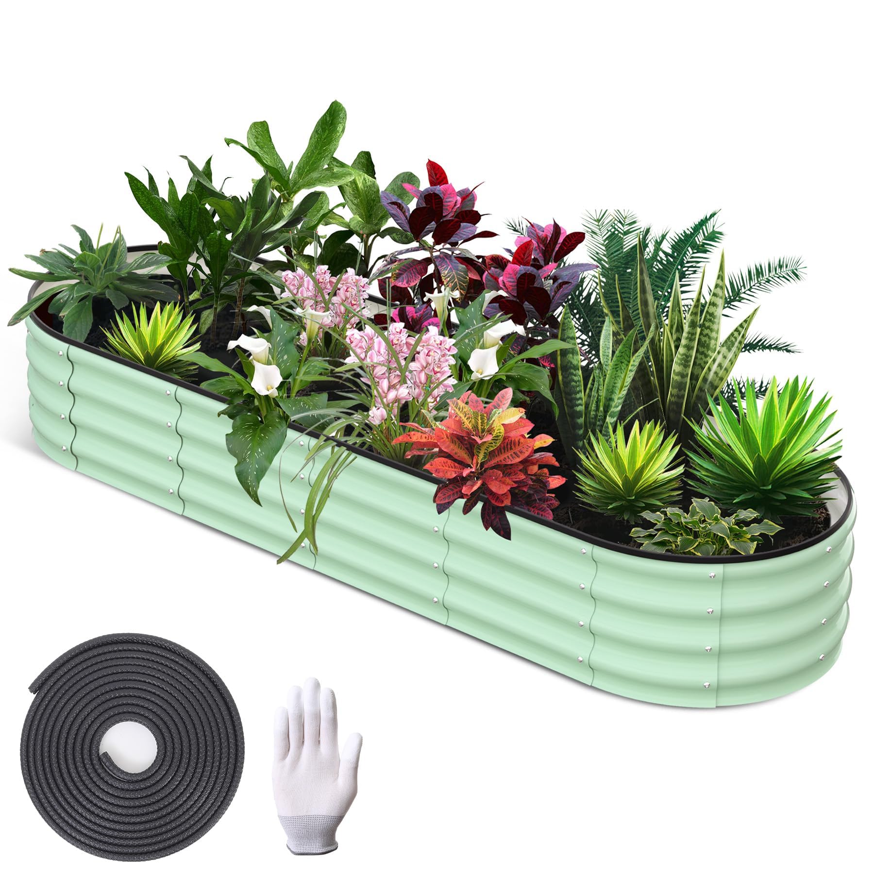 AffinityFurn Galvanized Raised Garden Bed, 244 x 61 x 30cm Outdoor Raised Planters, Planter Garden Boxes Outdoor, Bottomless Galvanised Steel Planter Box for Plants Flowers Herbs Vegetables