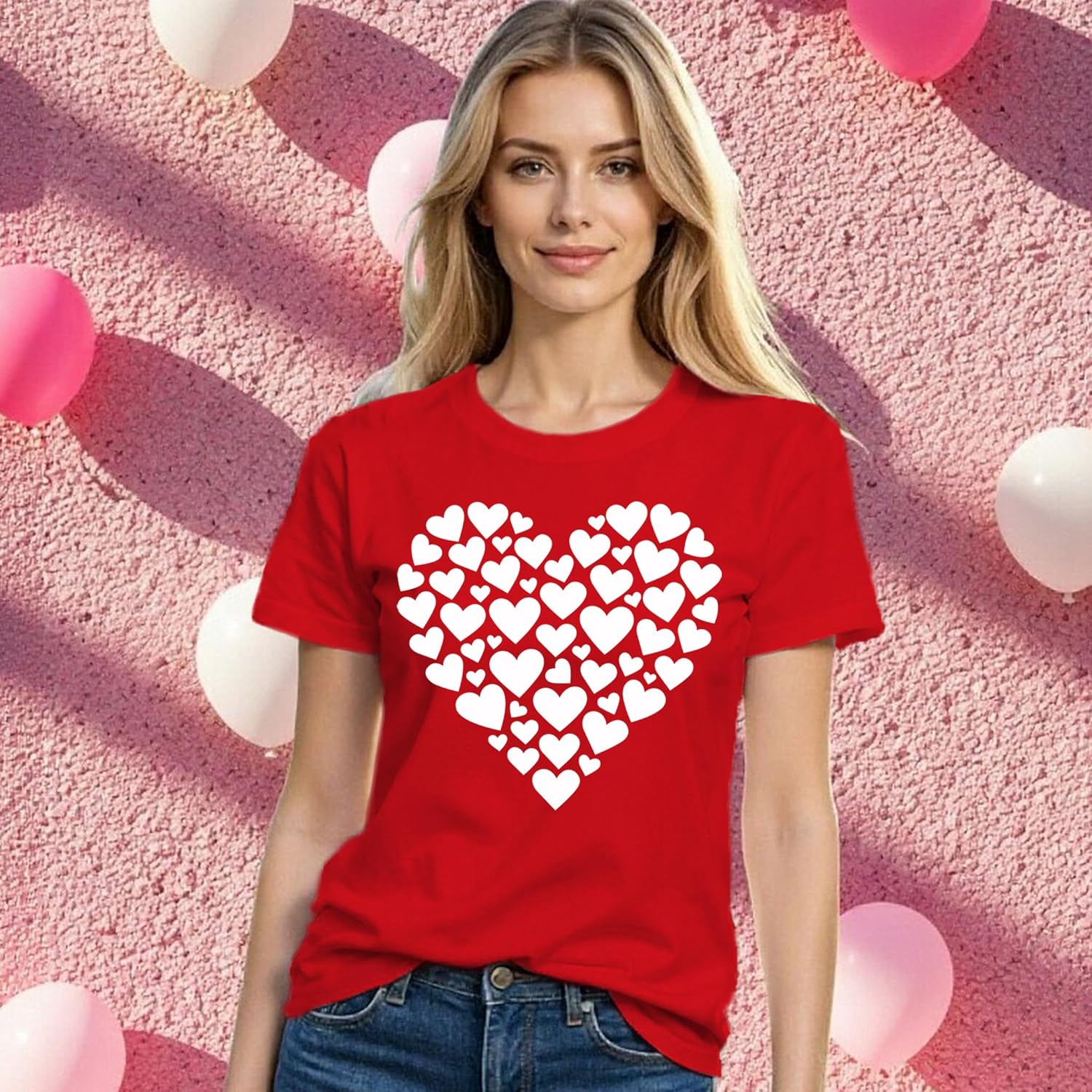 Valentines Day Shirt for Women Valentines Love Heart T-Shirts Romantic Heartbeat Printed Tee Tops - Image 3