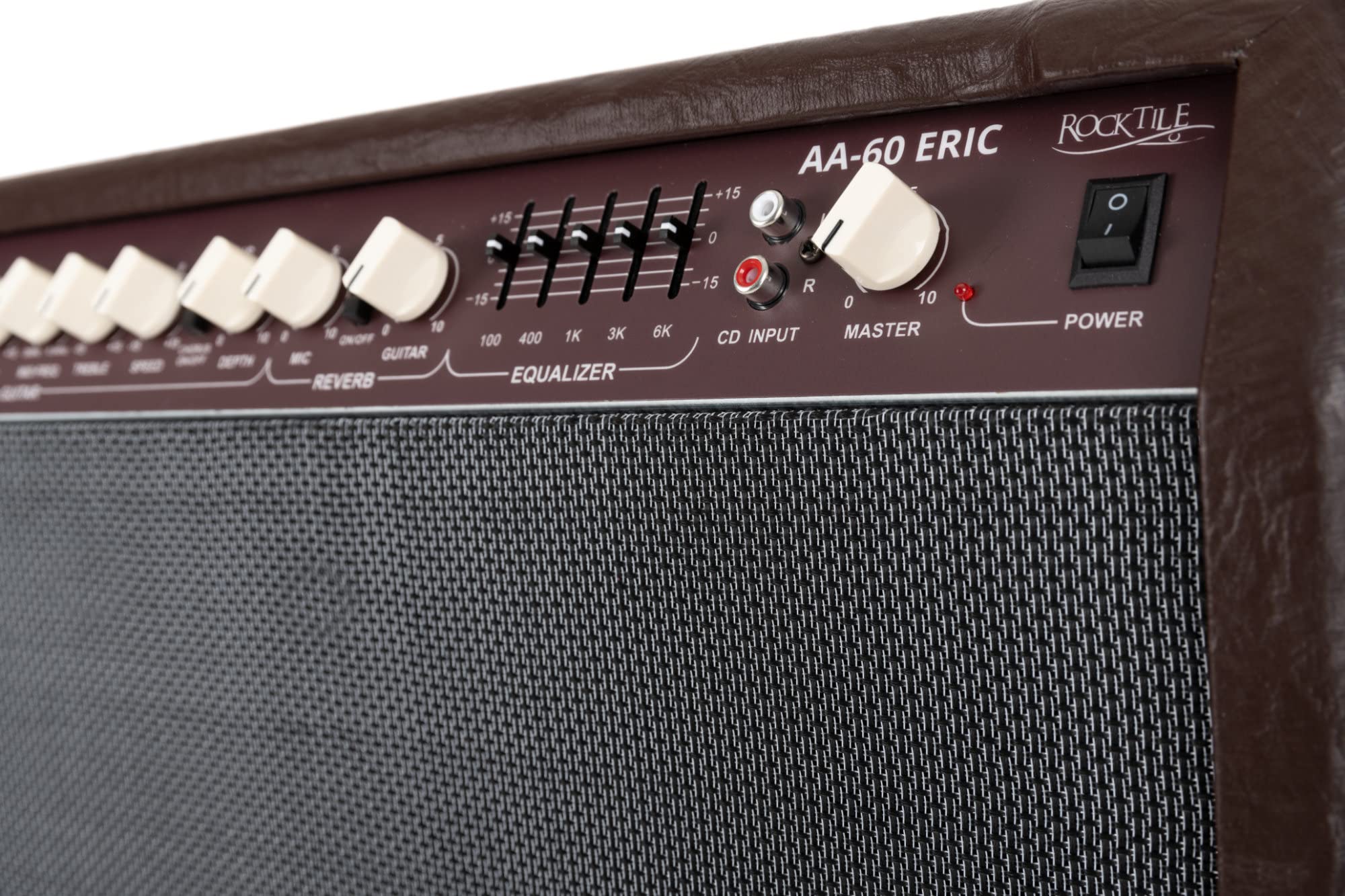 Rocktile AA-60 BN Eric Akustikverstärker - 60 Watt - 2 Kanäle (Mikrofon und Gitarre) - 2X 10 Speaker + 2,5" Hochtöner - AUX-Eingang und Line Out - Chorus- und Hall-Effekt - Braun