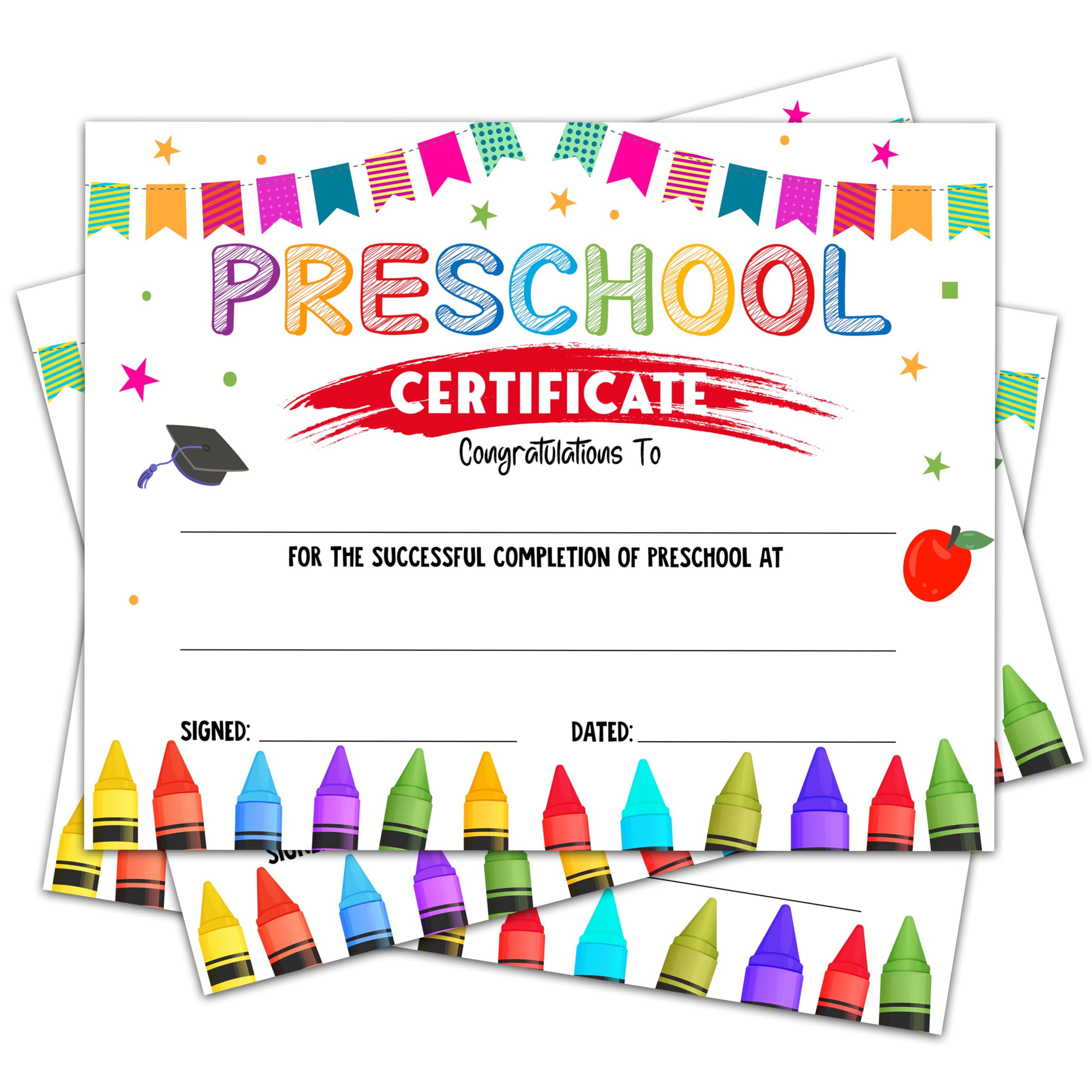 Preschool Graduation Certificates for Kids - 8 x 10 Inches Colourful Kindergarten Diplomas, School Graduation Ceremony, Preschool or Kindergarten